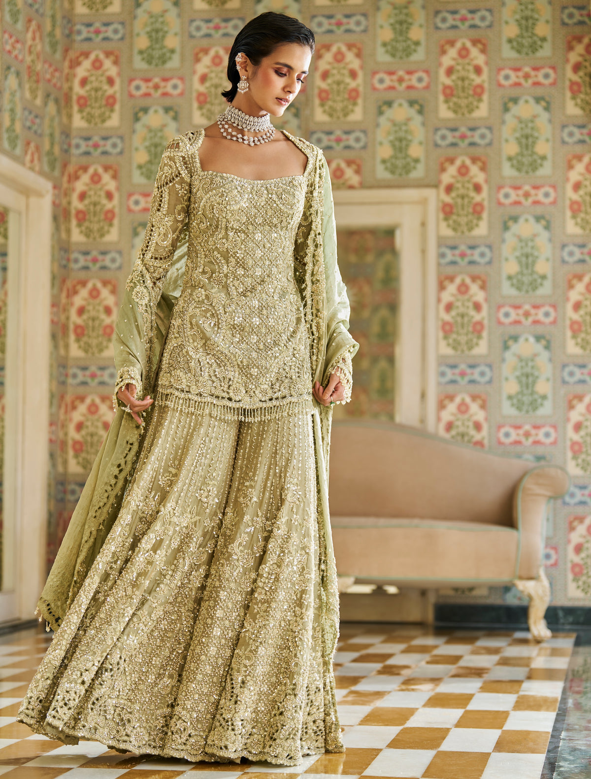 Fiori Sage Green Sharara Set