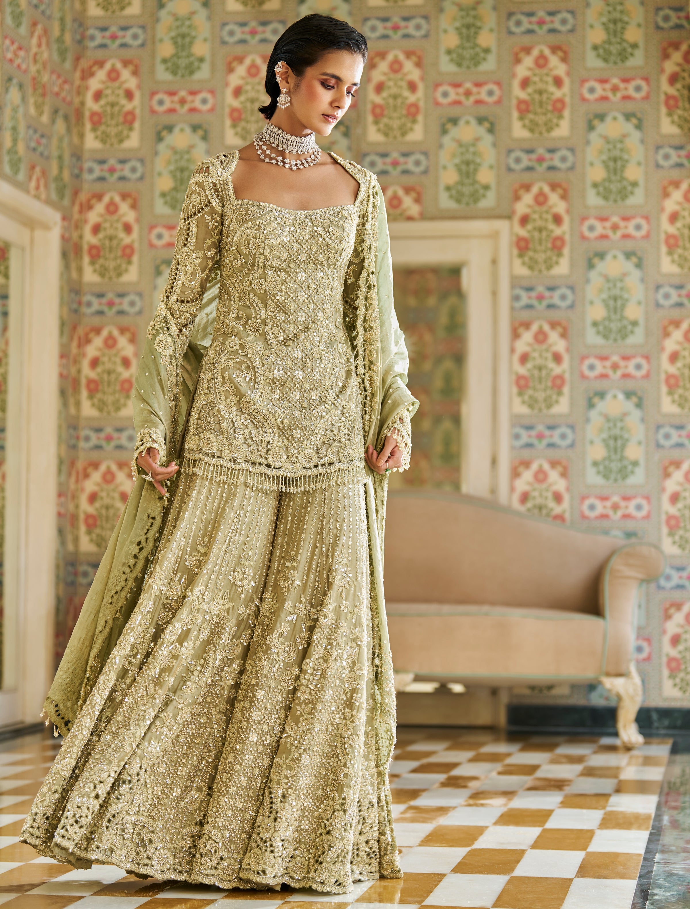 Fiori Sage Green Sharara Set