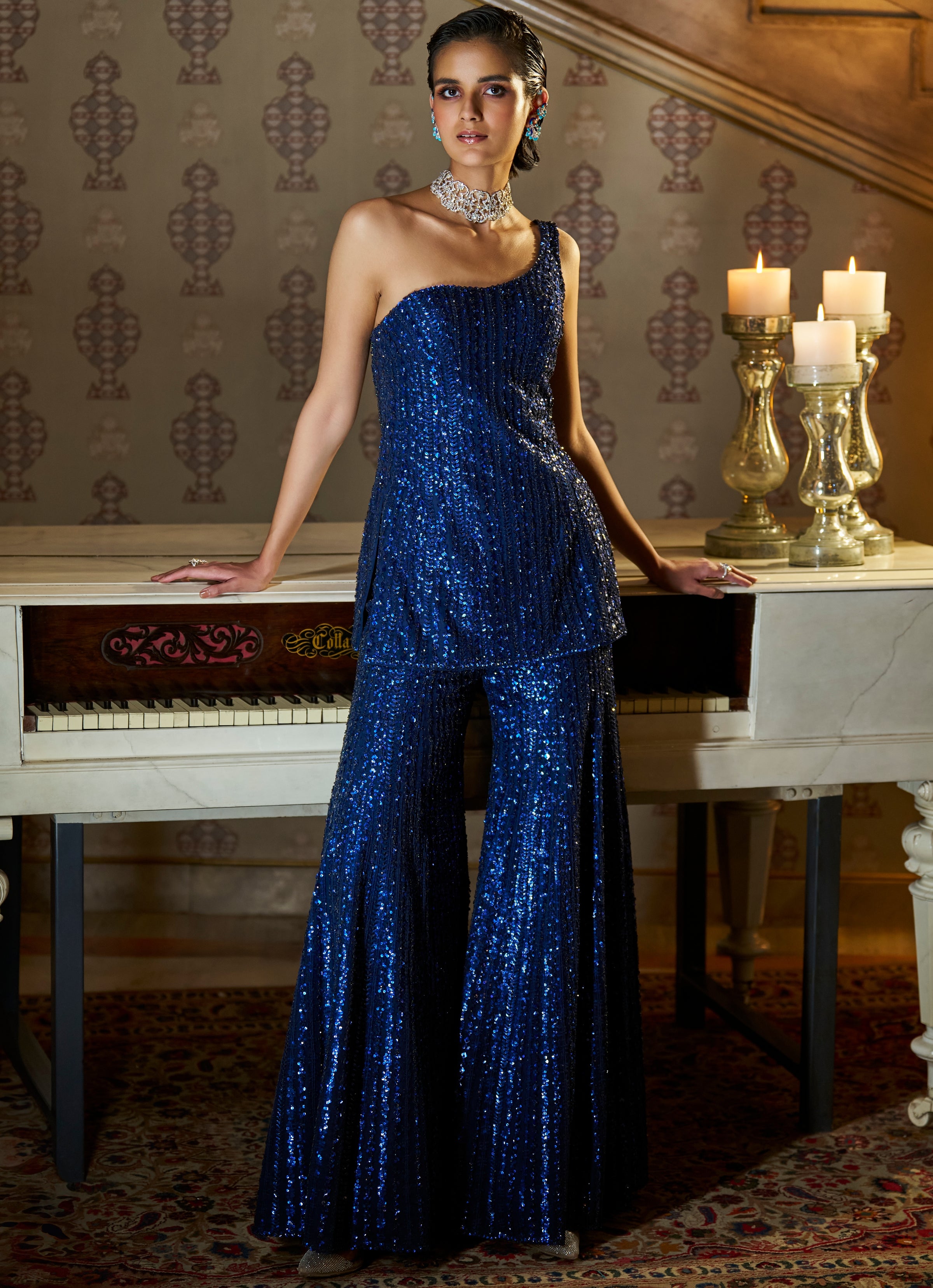 Fiori Navy Sequin Sharara Set