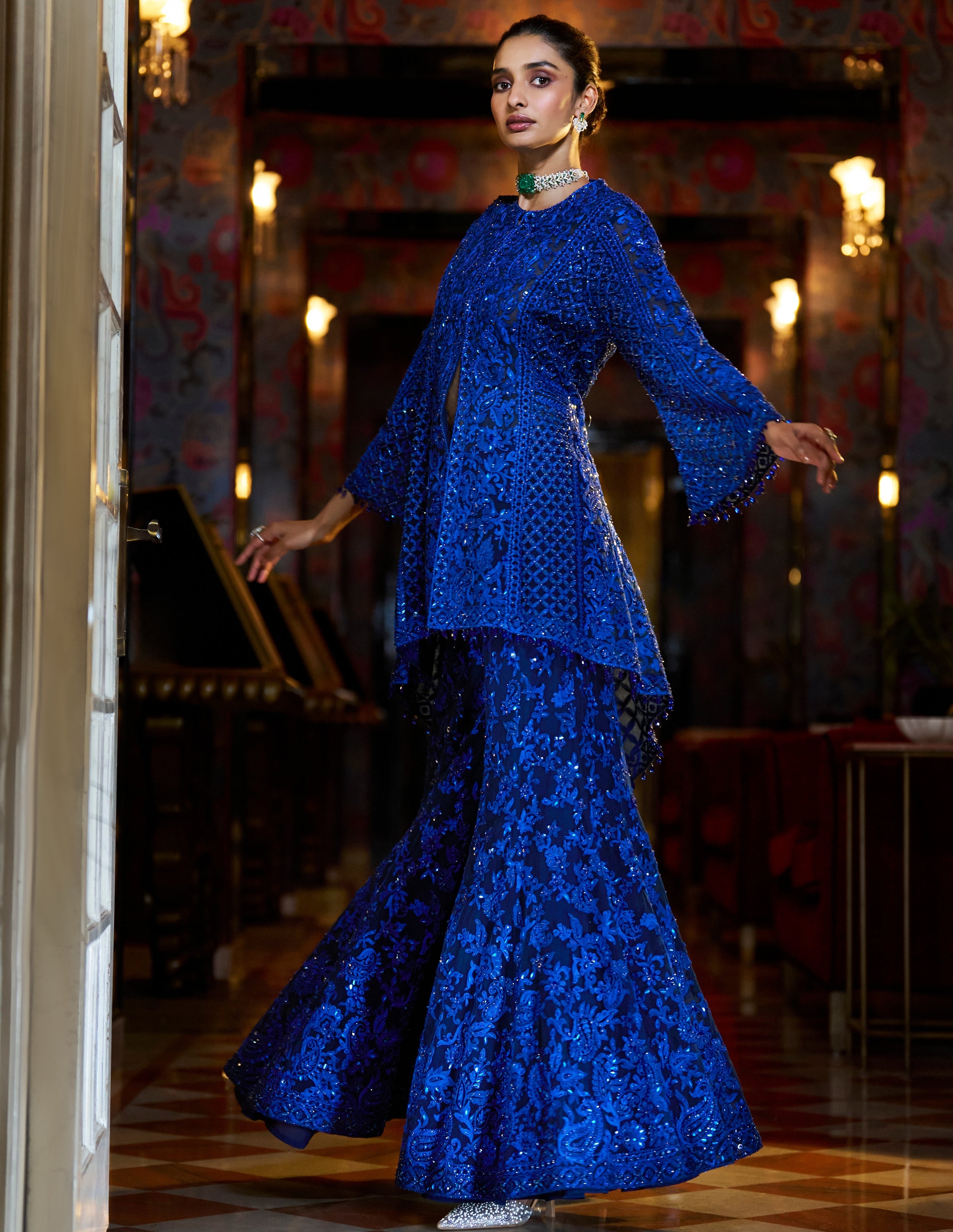 Fiori Navy Blue Thread Work Sharara Set