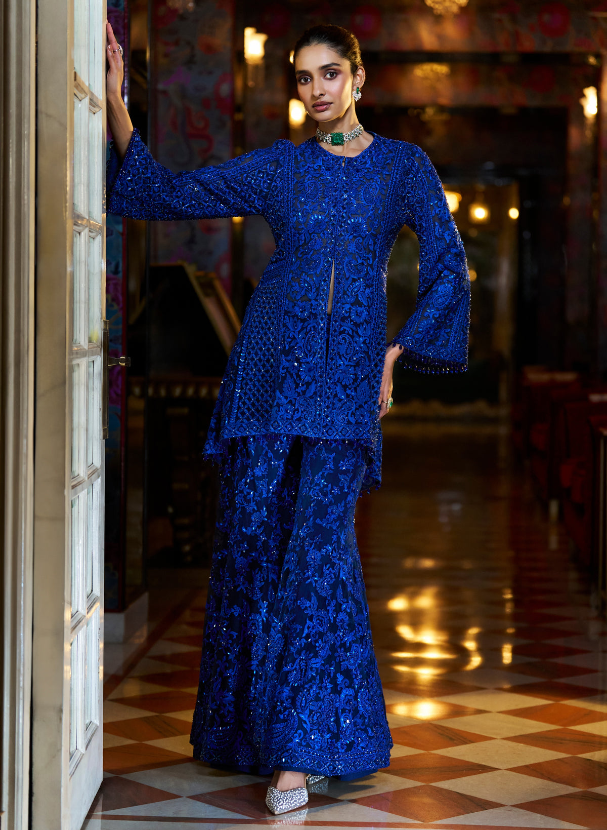 Fiori Navy Blue Thread Work Sharara Set