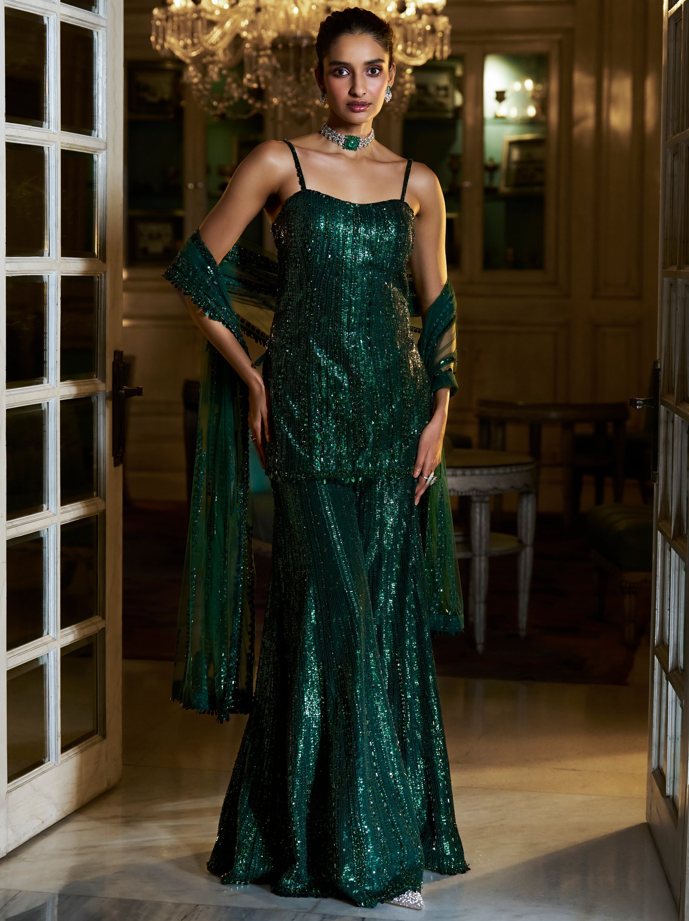 Fiori Emerald Green Sharara Set