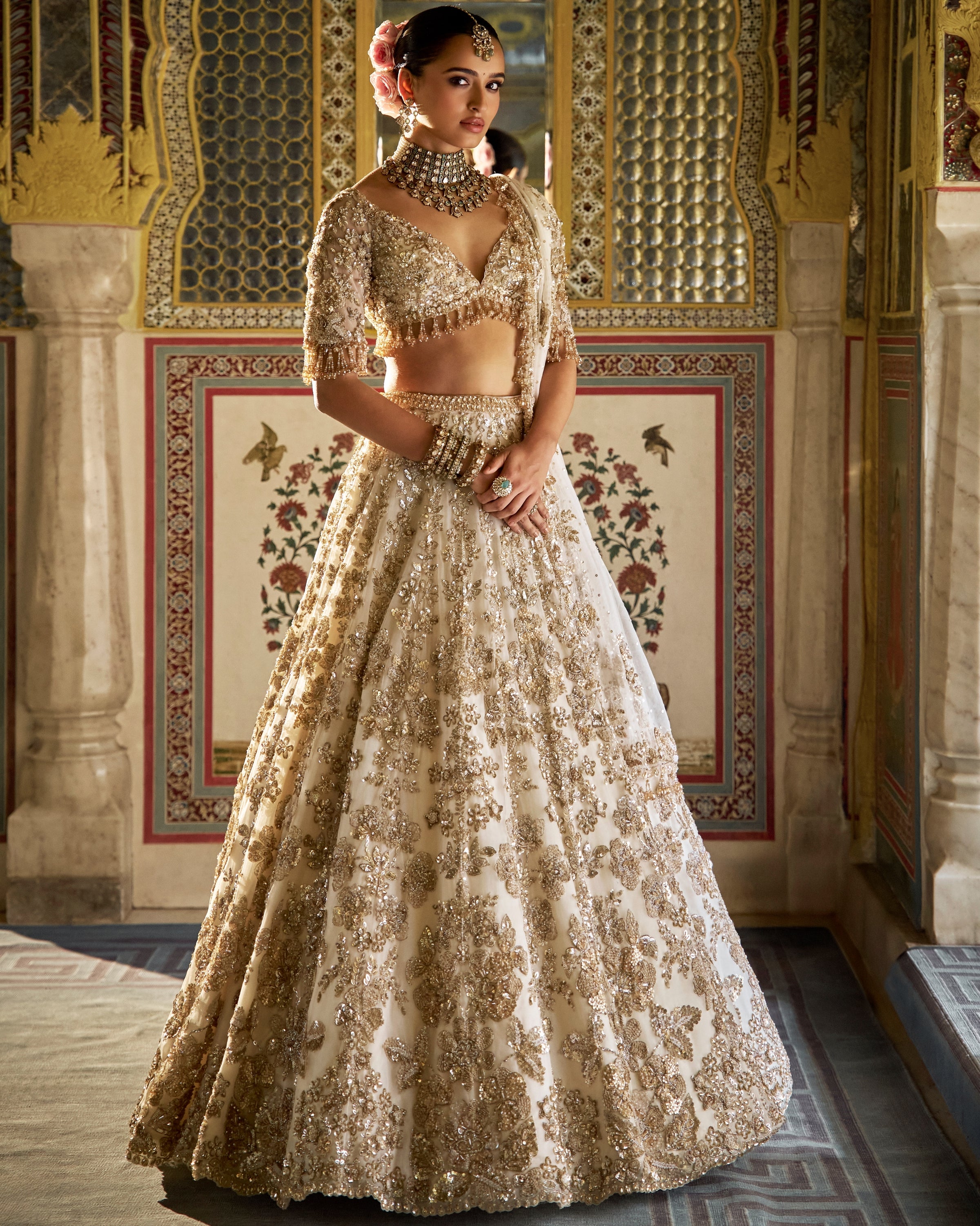 Ivory Gold Vows Floral Lehenga Set