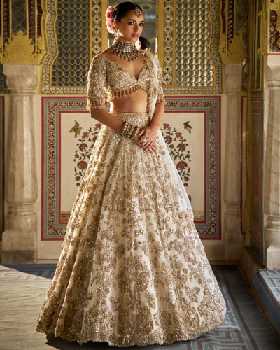 Ivory Gold Vows Floral Lehenga Set