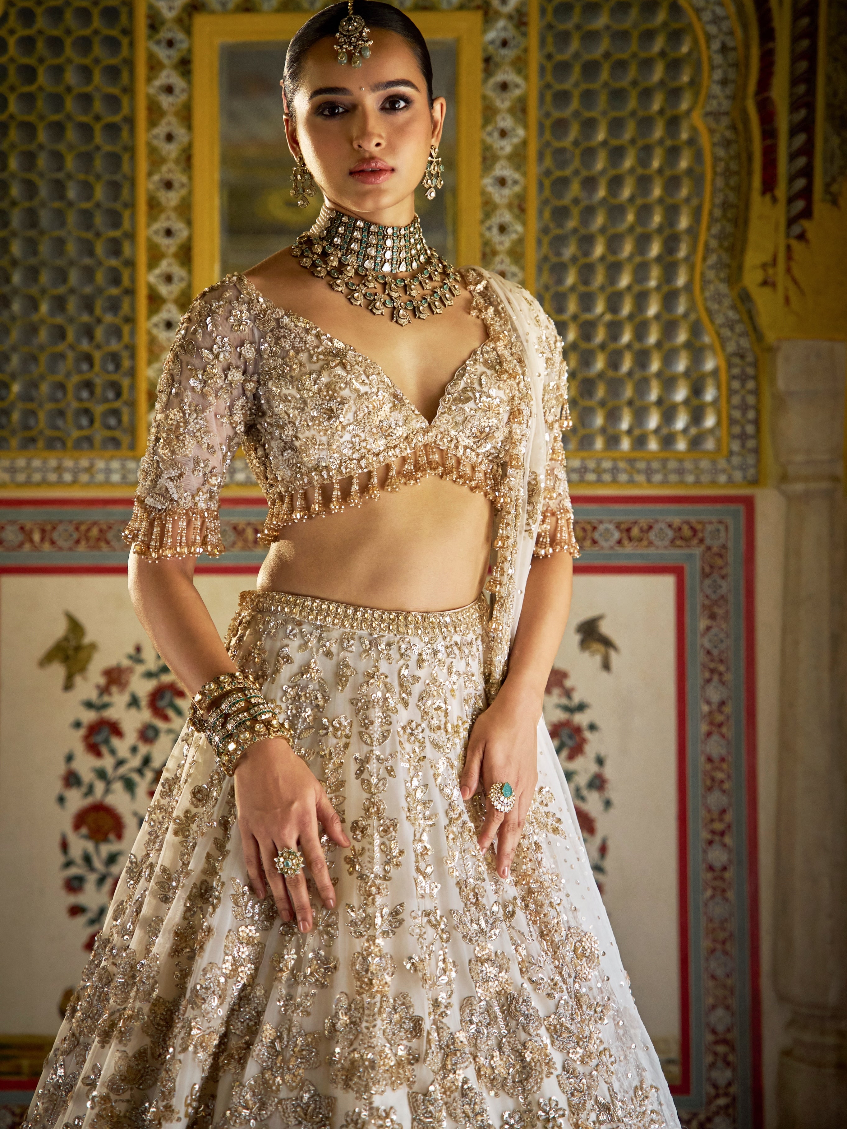 Ivory Gold Vows Floral Lehenga Set