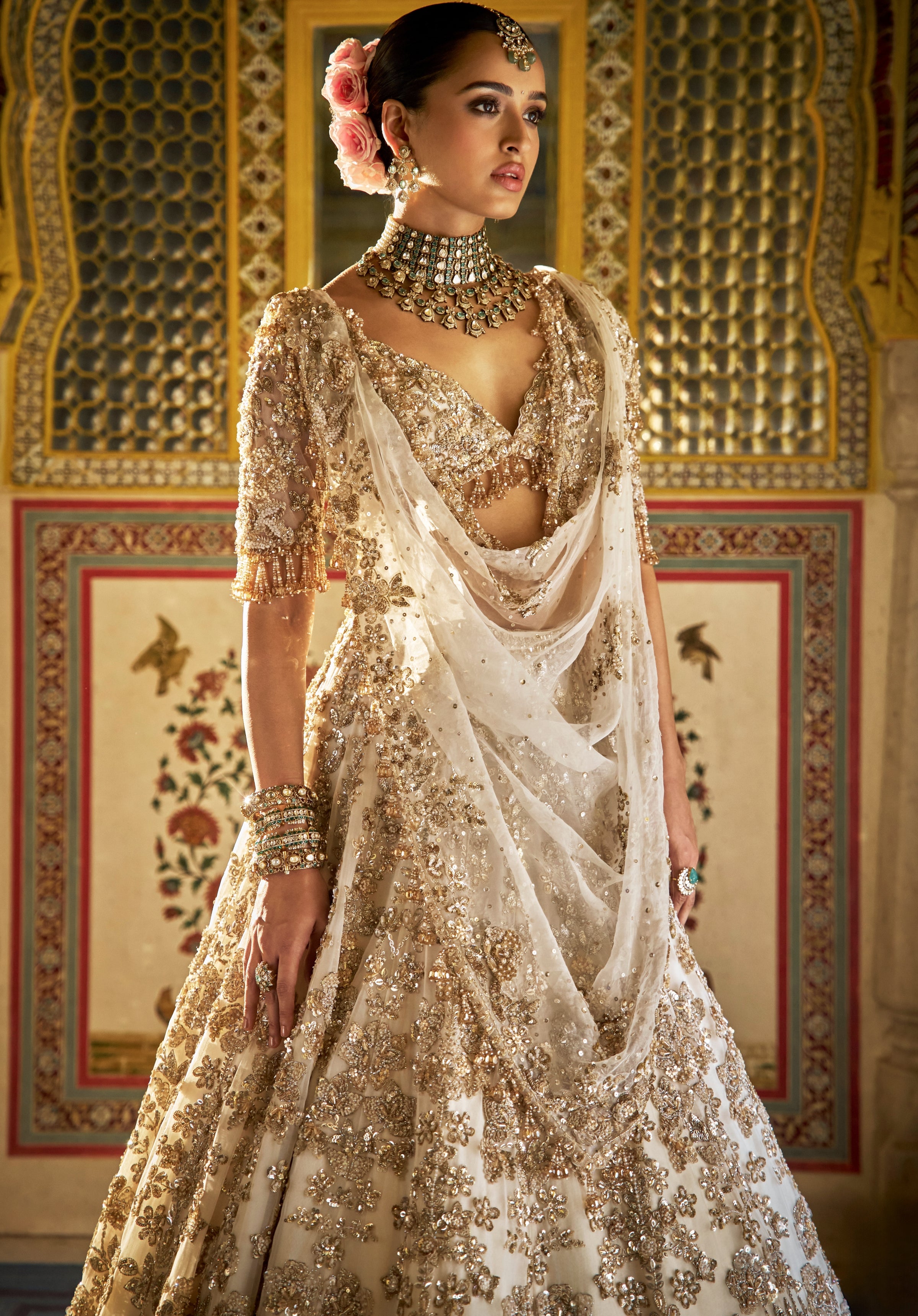 Ivory Gold Vows Floral Lehenga Set