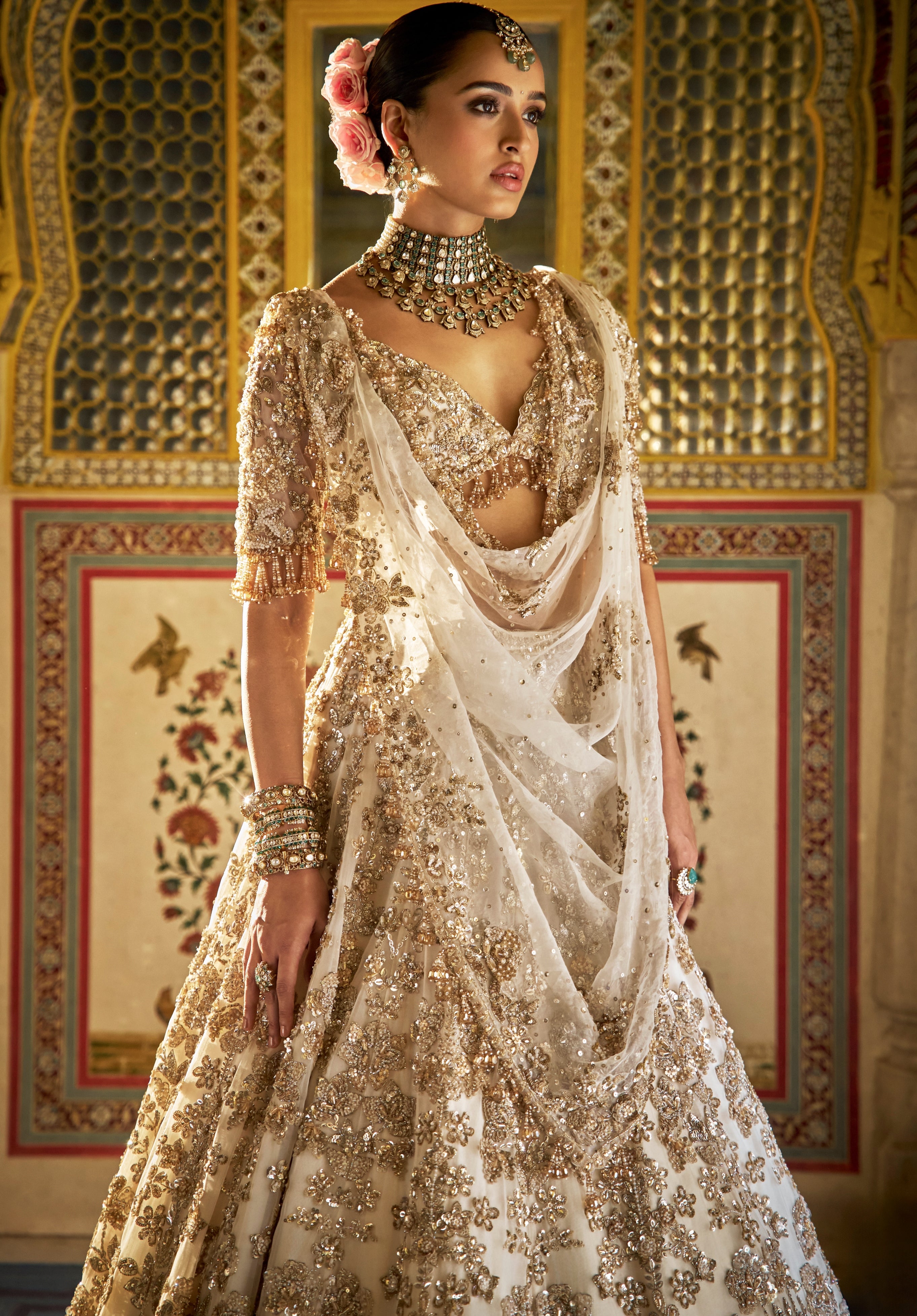 Ivory Gold Vows Floral Lehenga Set