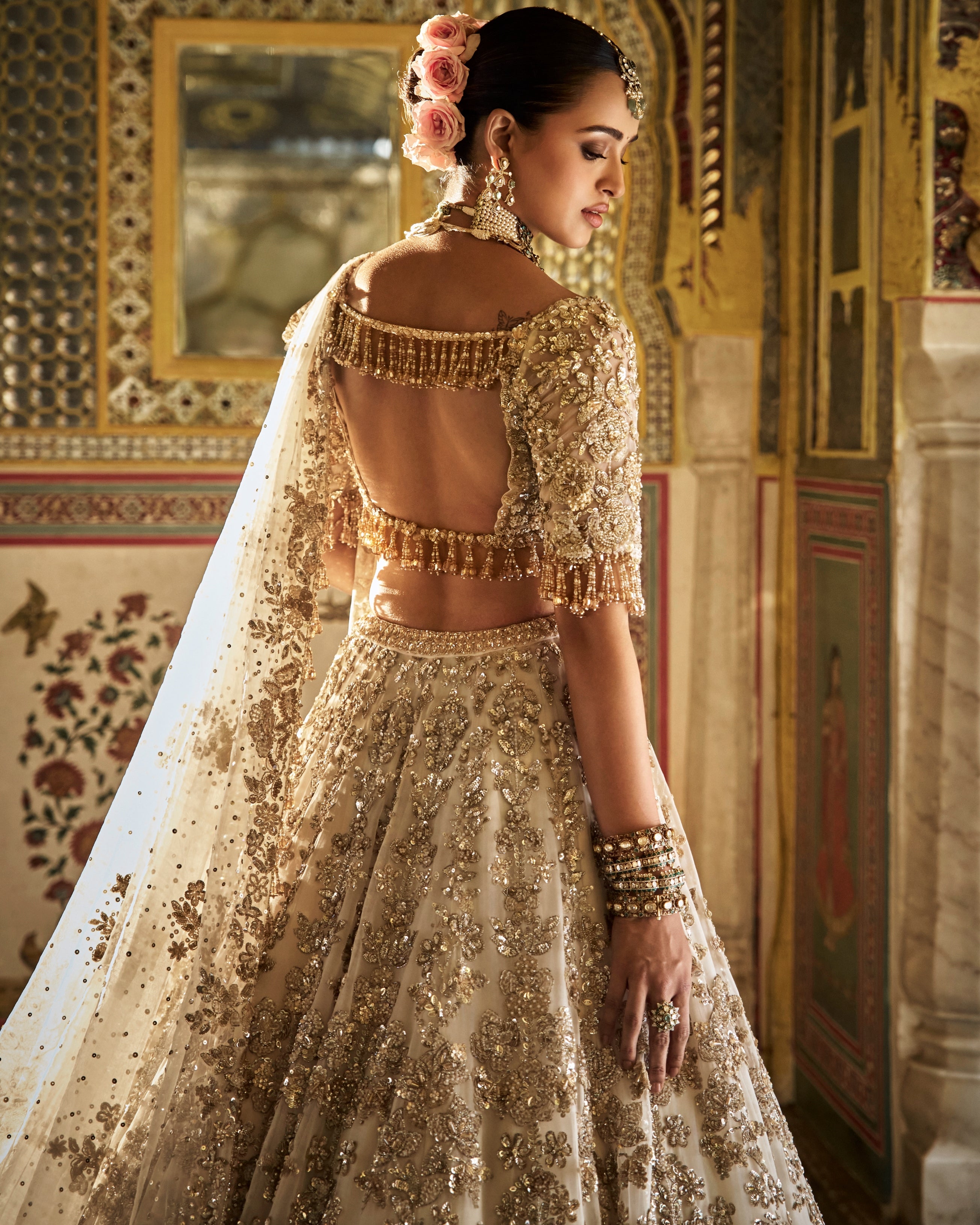 Ivory Gold Vows Floral Lehenga Set