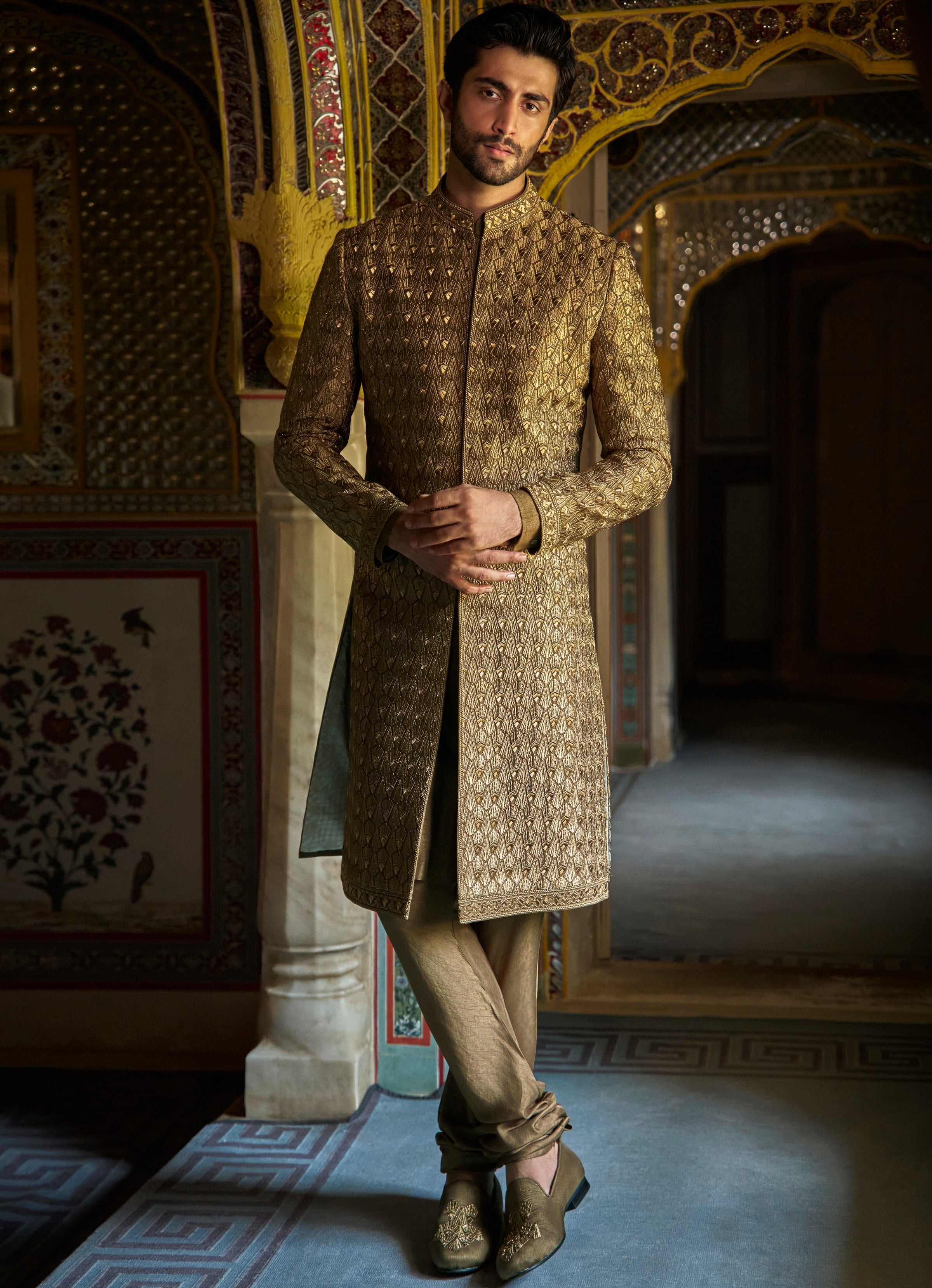 Vows Antique Gold Sherwani Set