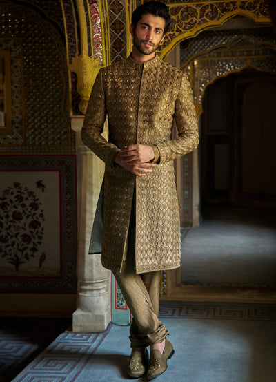 Vows Antique Gold Sherwani Set