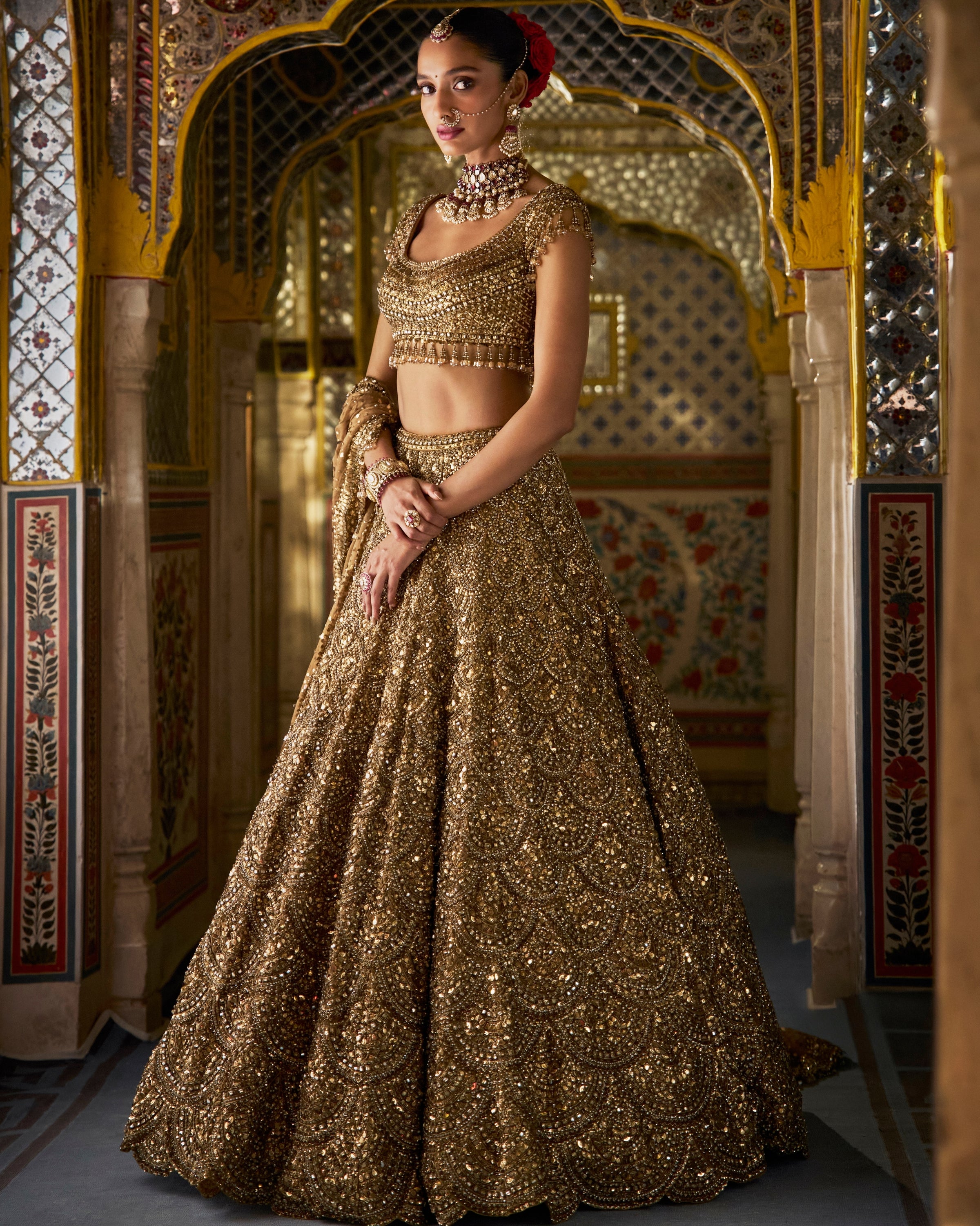 Antique Gold Vows Scalloped Lehenga Set