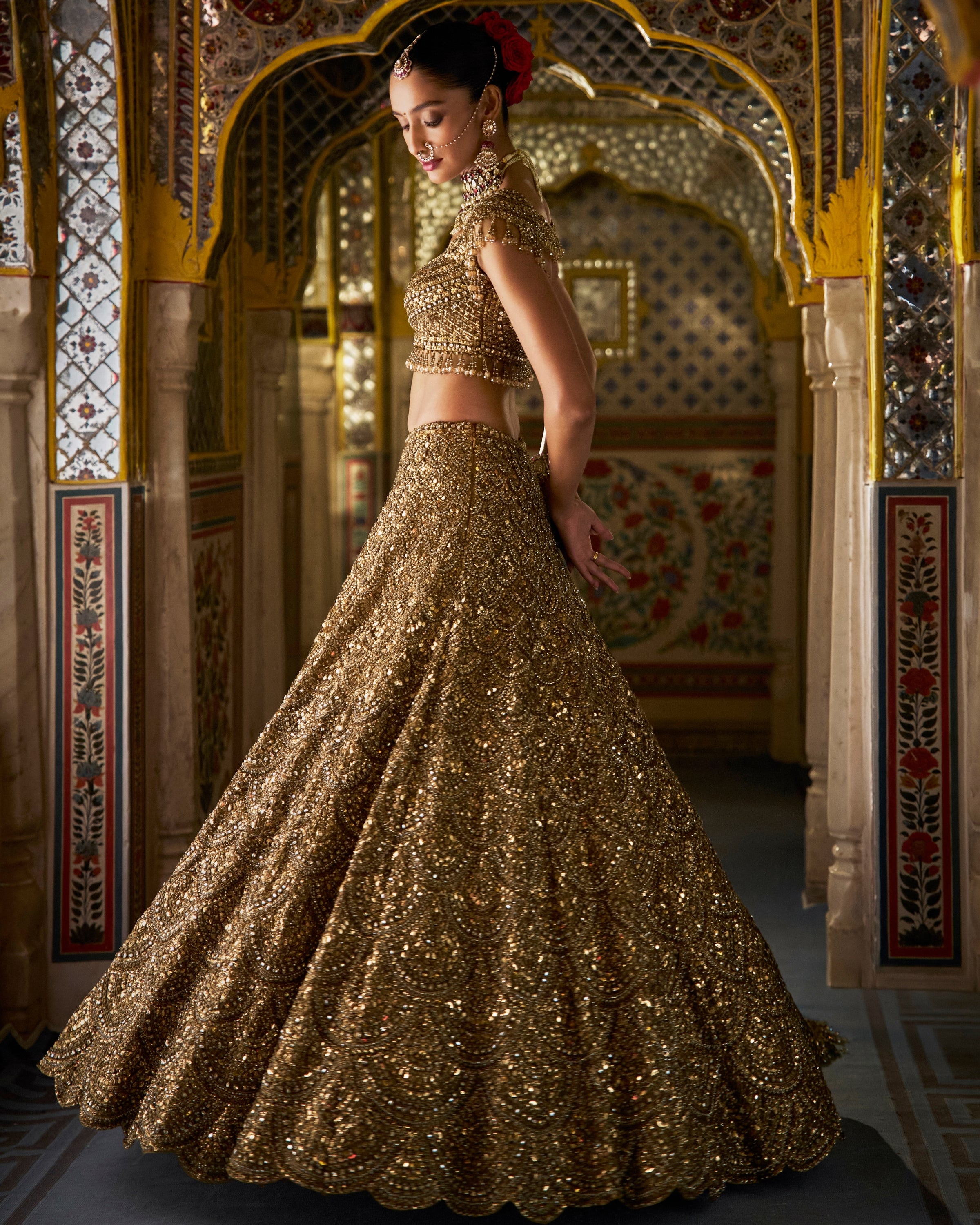 Antique Gold Vows Scalloped Lehenga Set