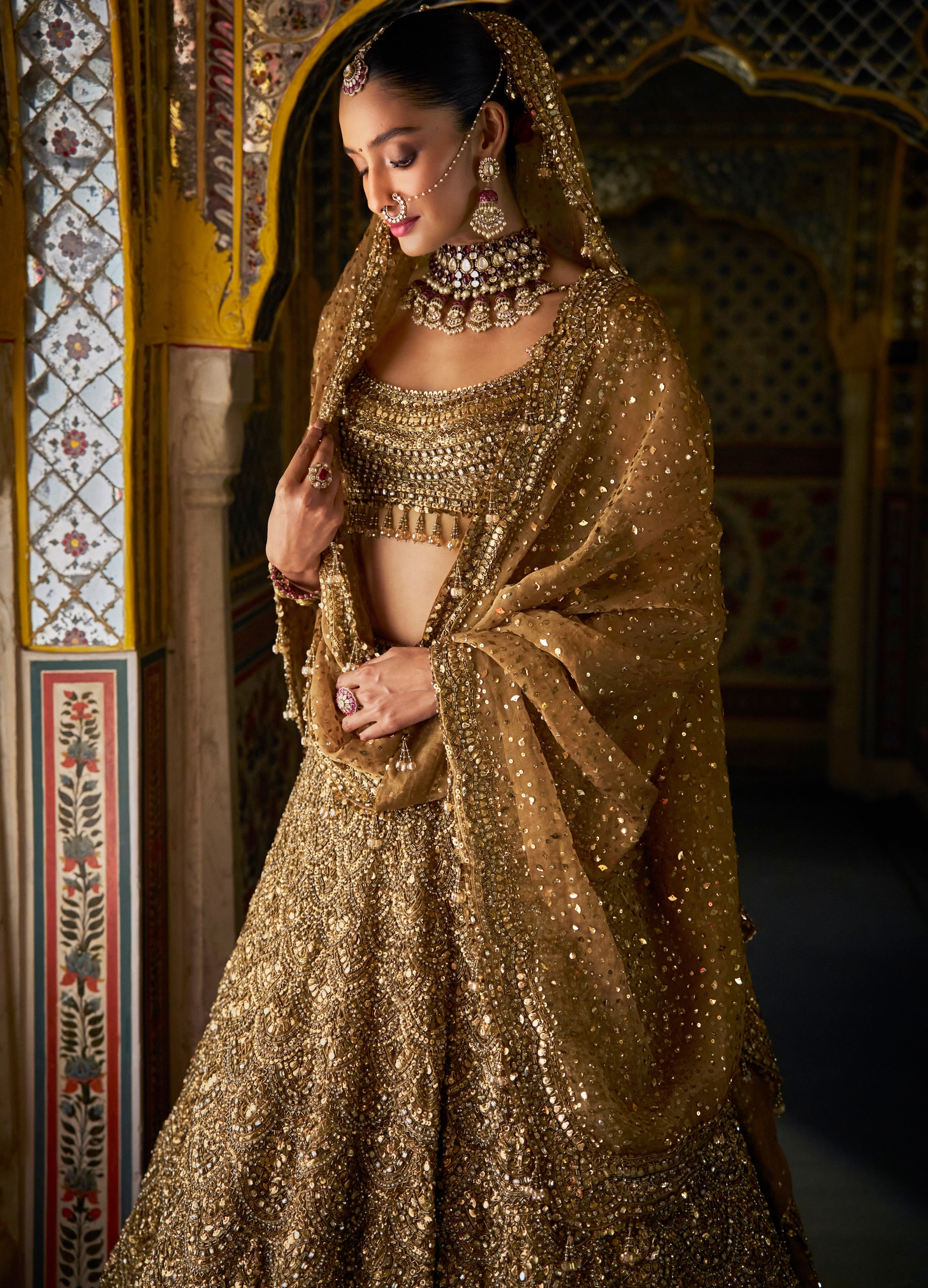 Antique Gold Vows Scalloped Lehenga Set