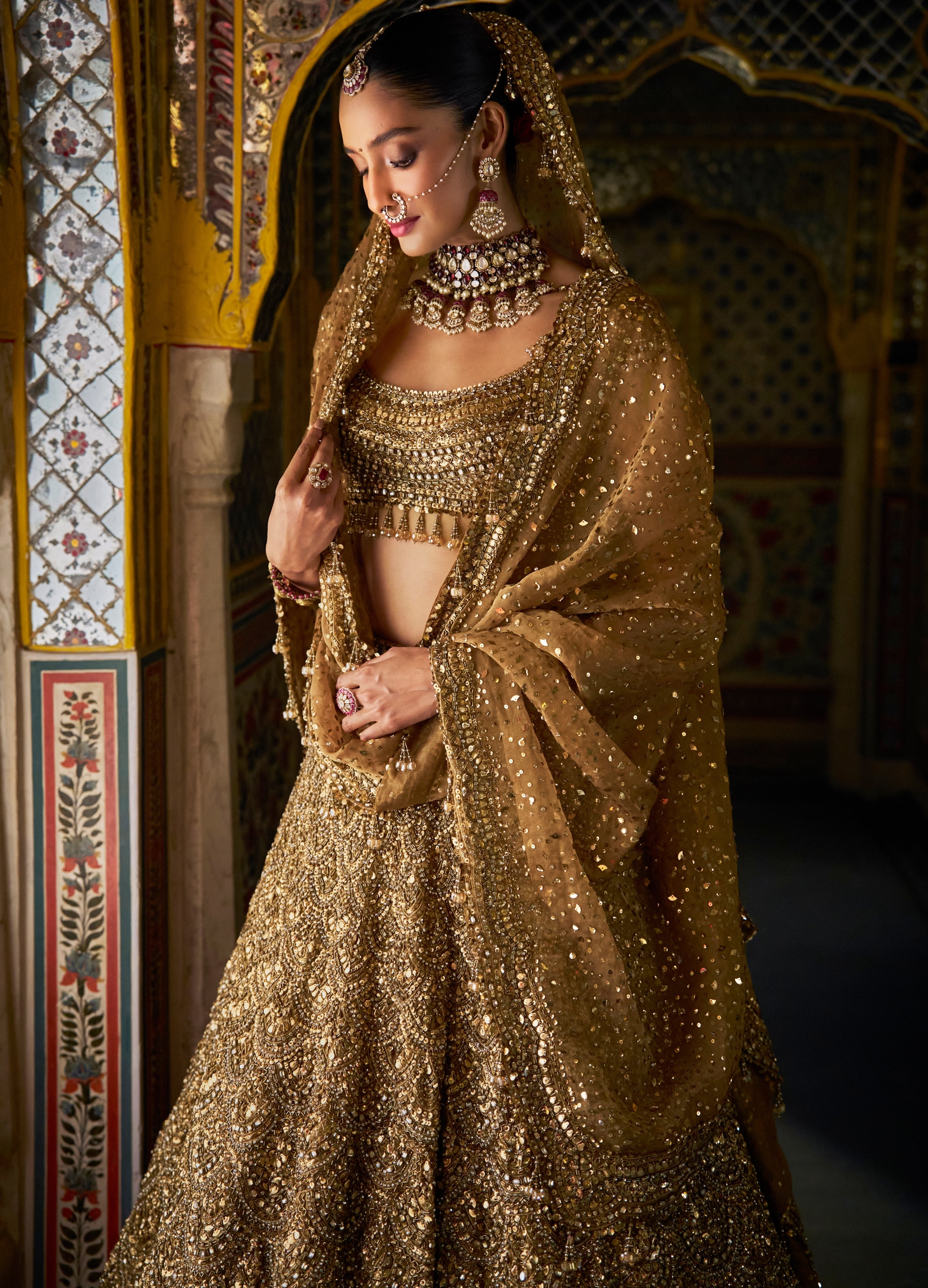 Antique Gold Vows Scalloped Lehenga Set