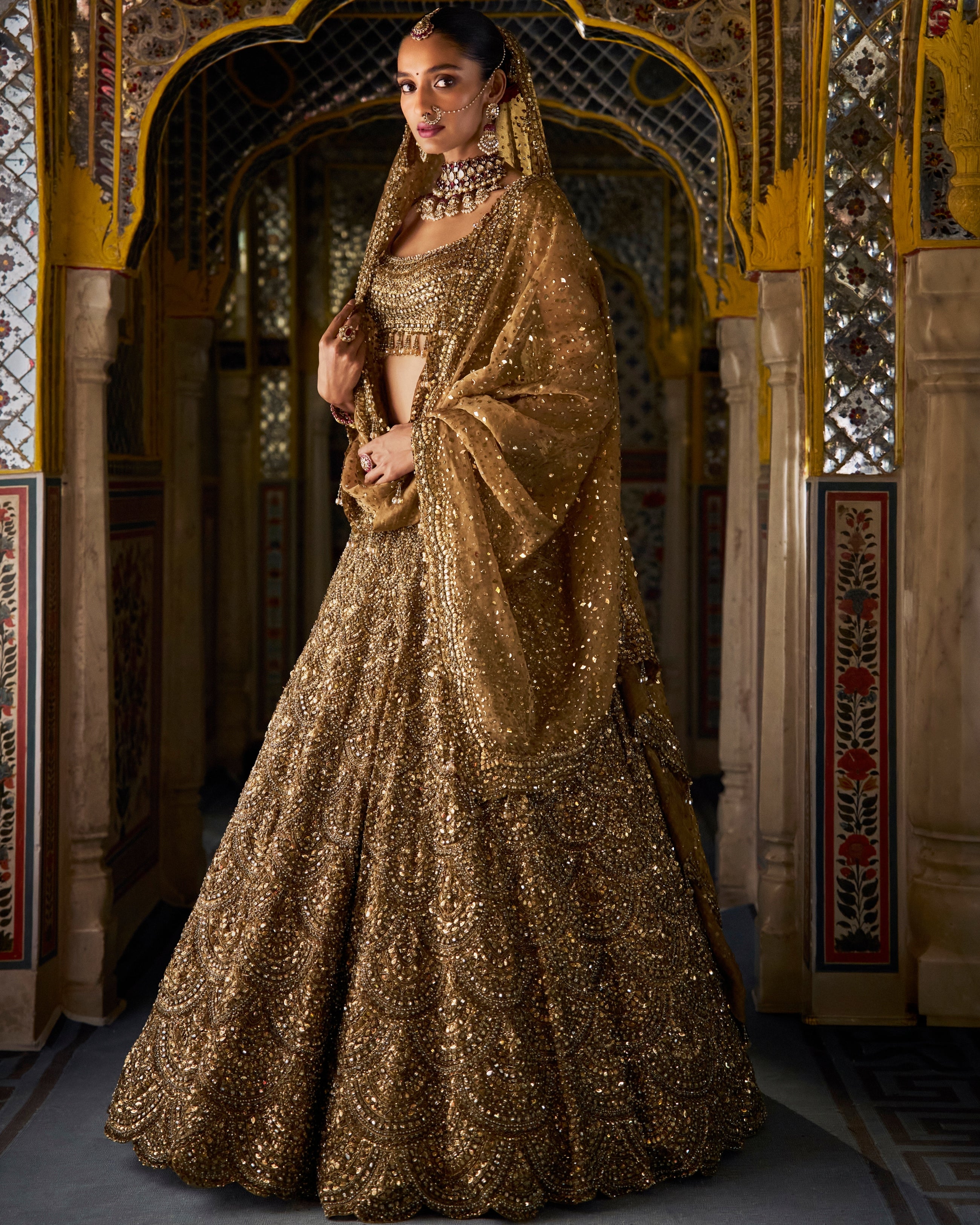 Antique Gold Vows Scalloped Lehenga Set