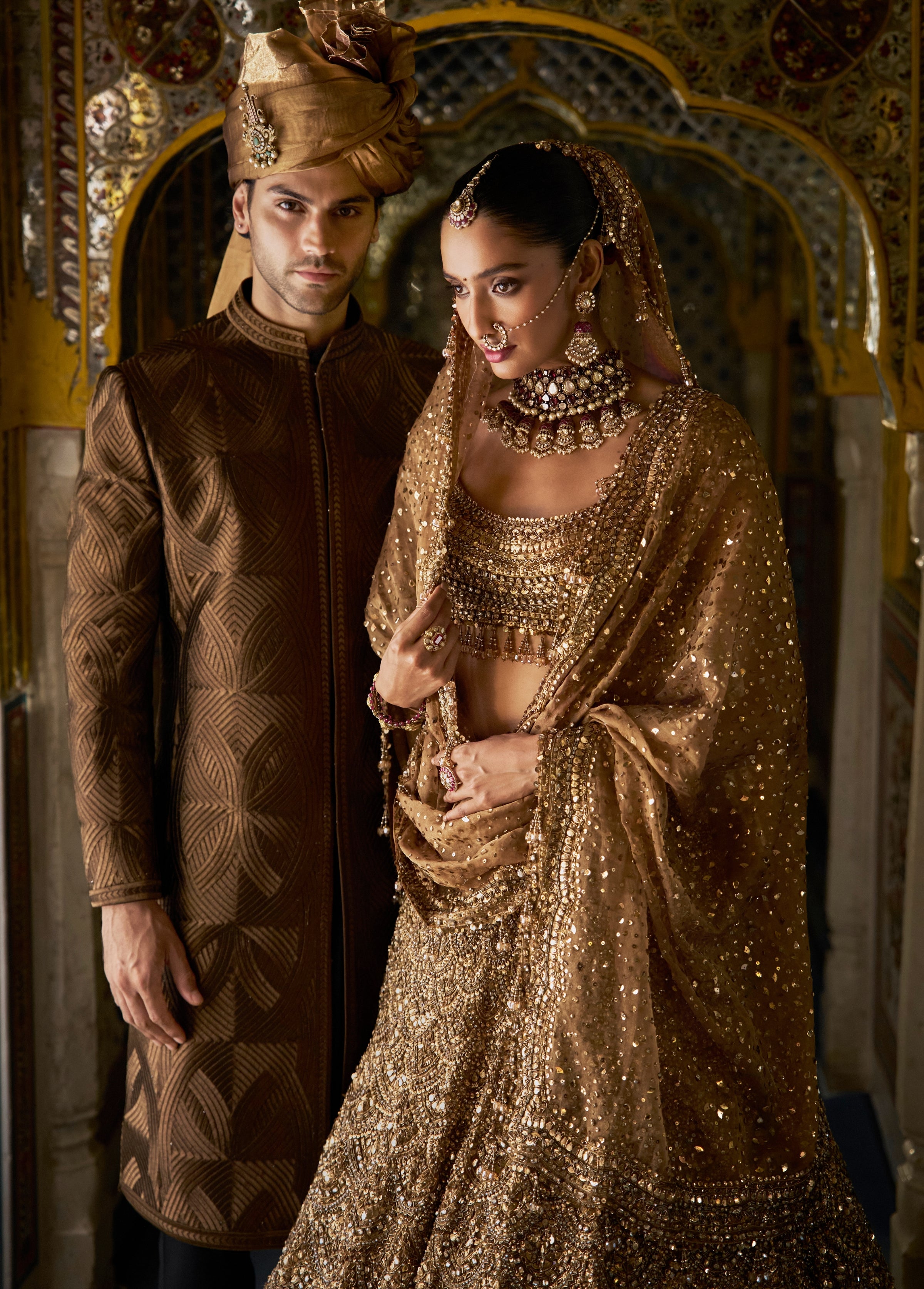 Antique Gold Vows Scalloped Lehenga Set