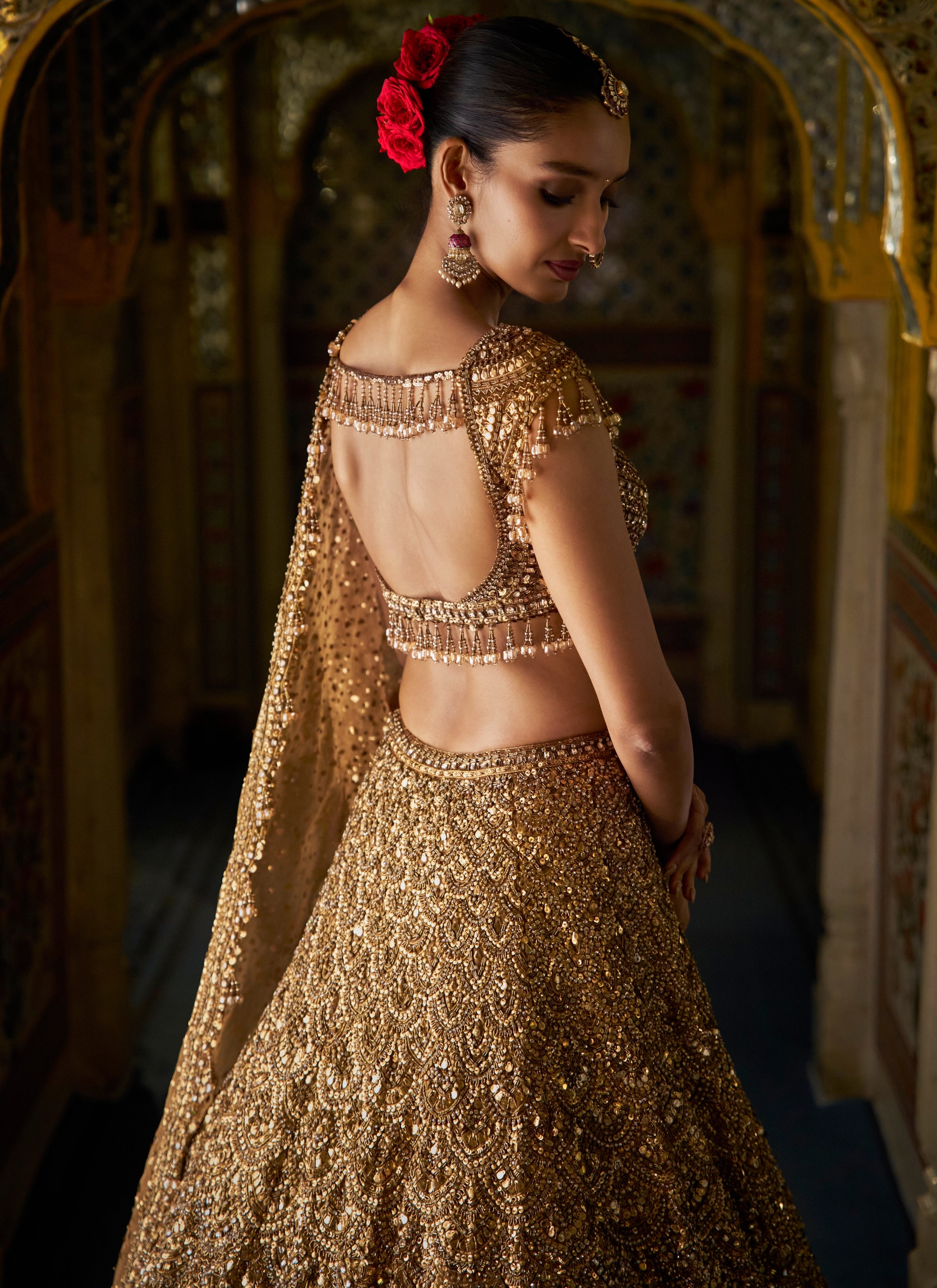 Antique Gold Vows Scalloped Lehenga Set
