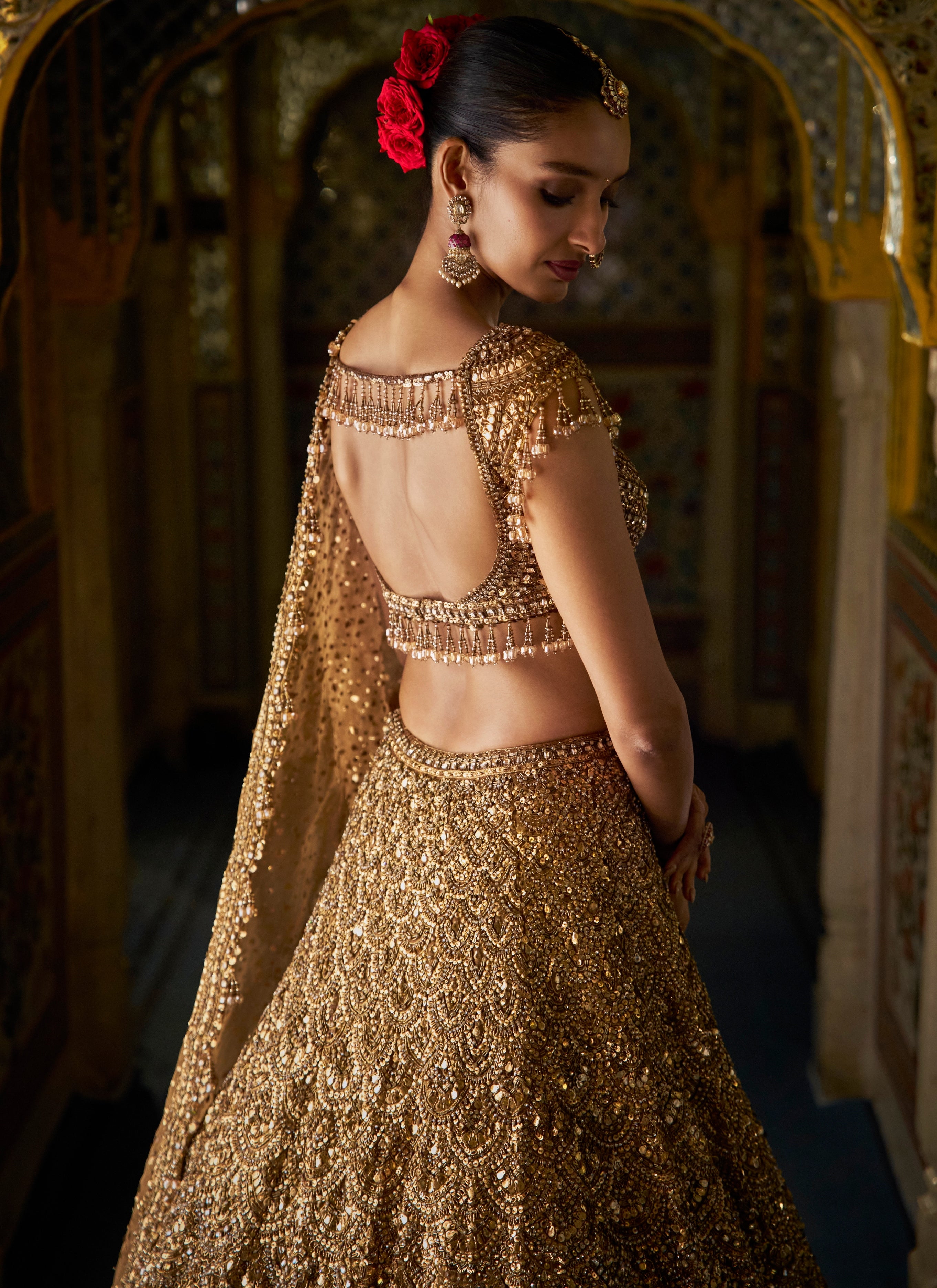 Antique Gold Vows Scalloped Lehenga Set