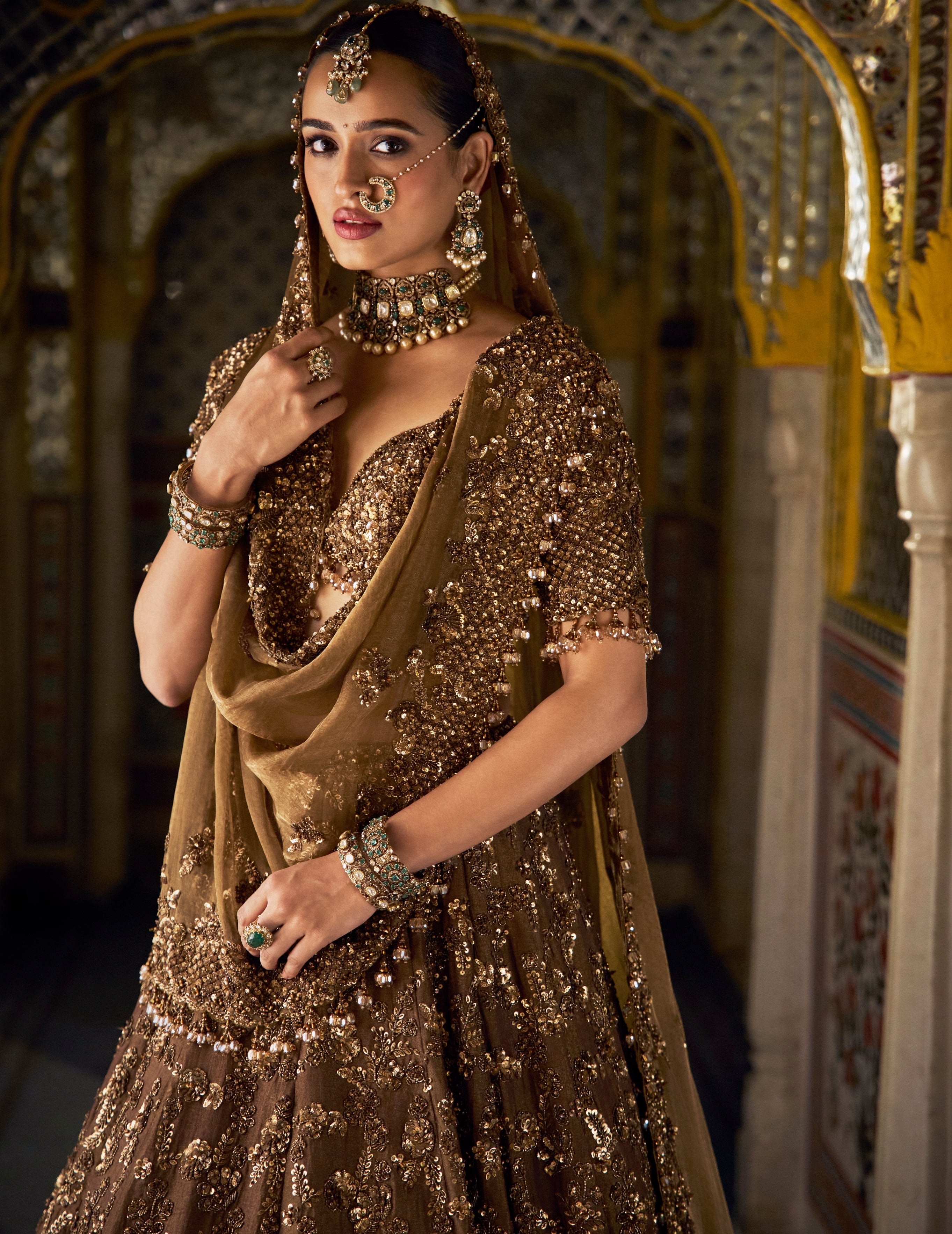 Bronze Vows Tissue Lehenga Set