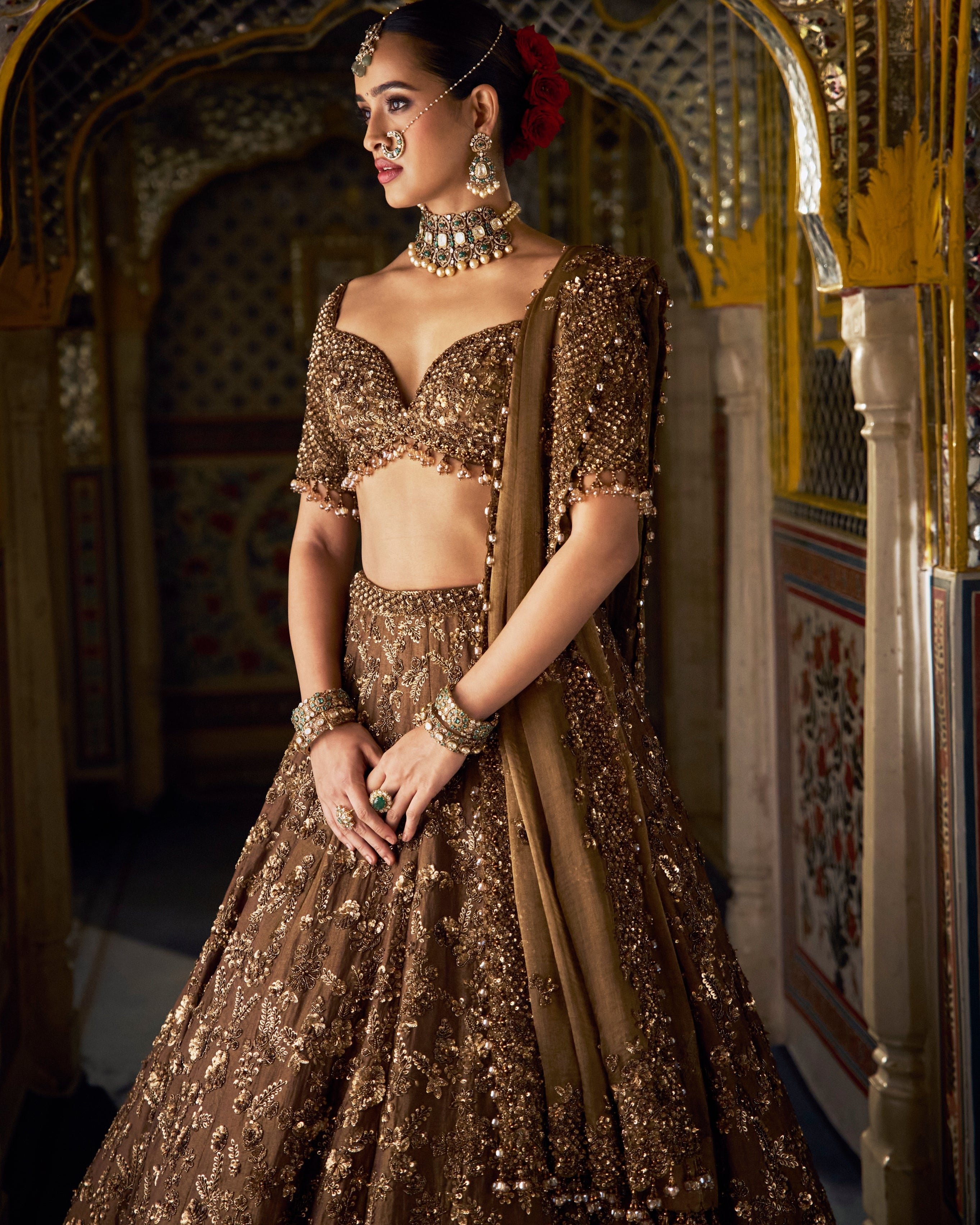 Bronze Vows Tissue Lehenga Set
