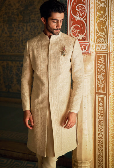 Vows Champagne Gold Sherwani Set