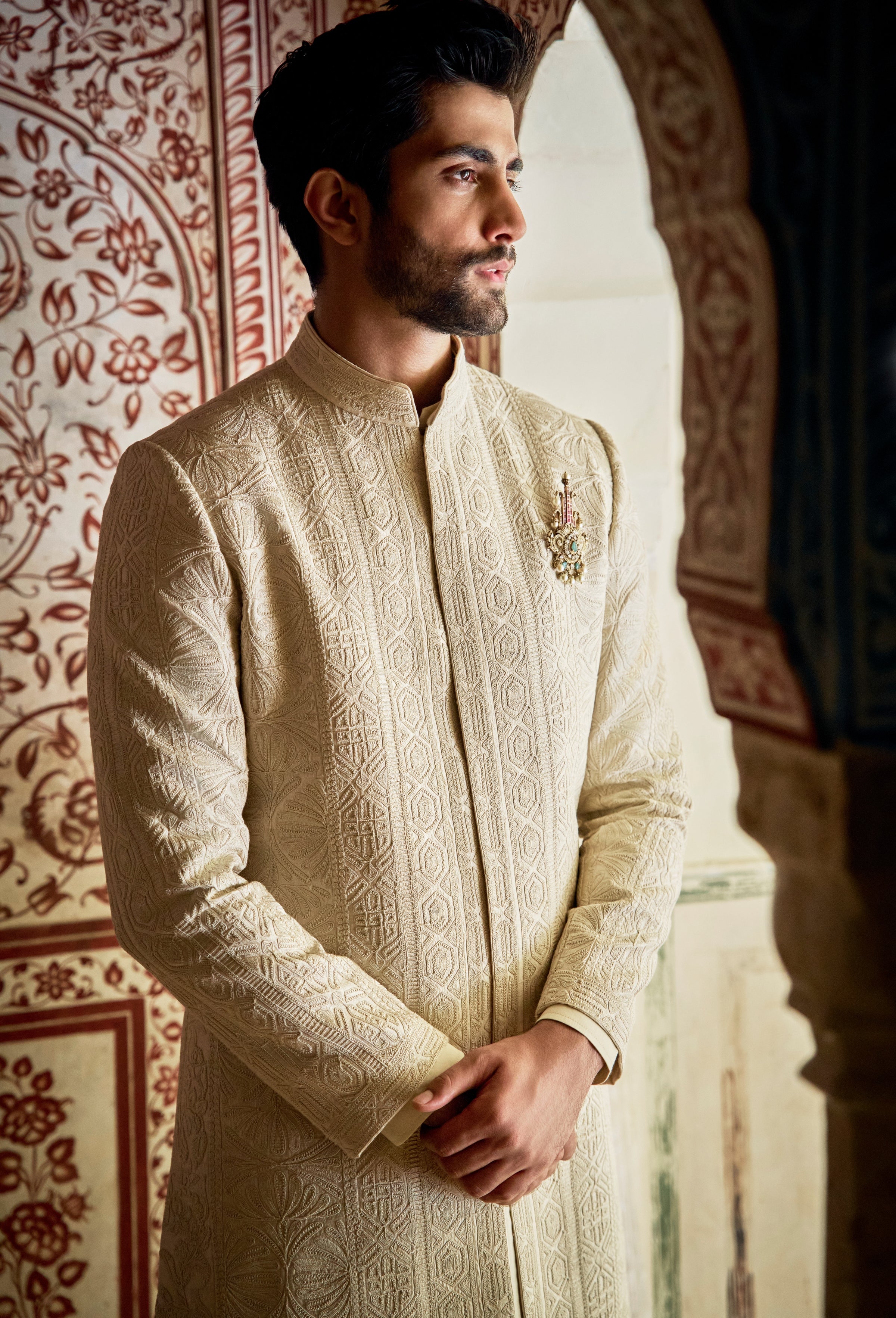 Vows Champagne Gold Sherwani Set