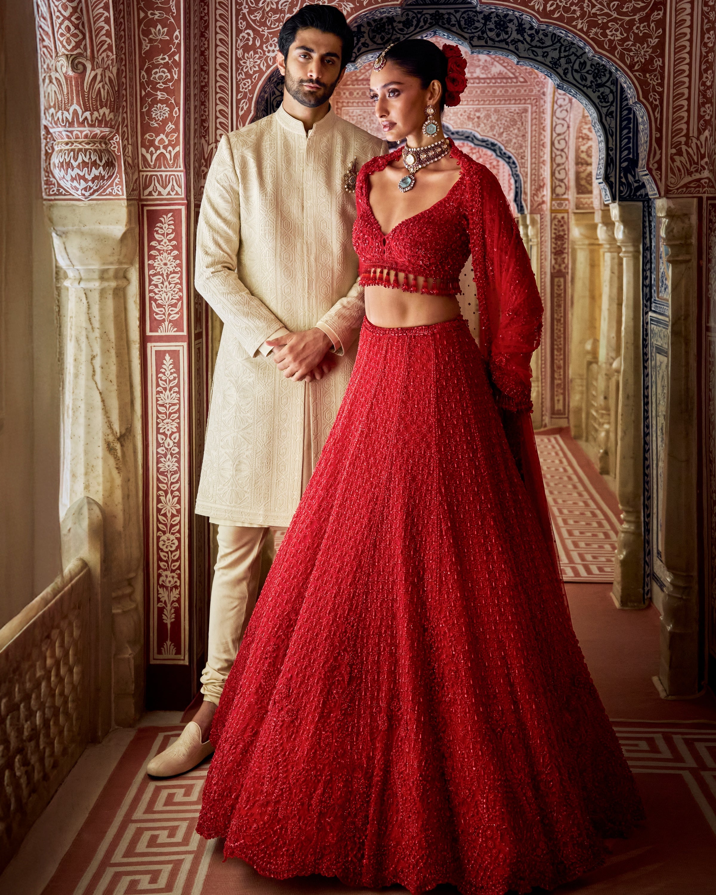 Red Vows Cut Work Lehenga Set