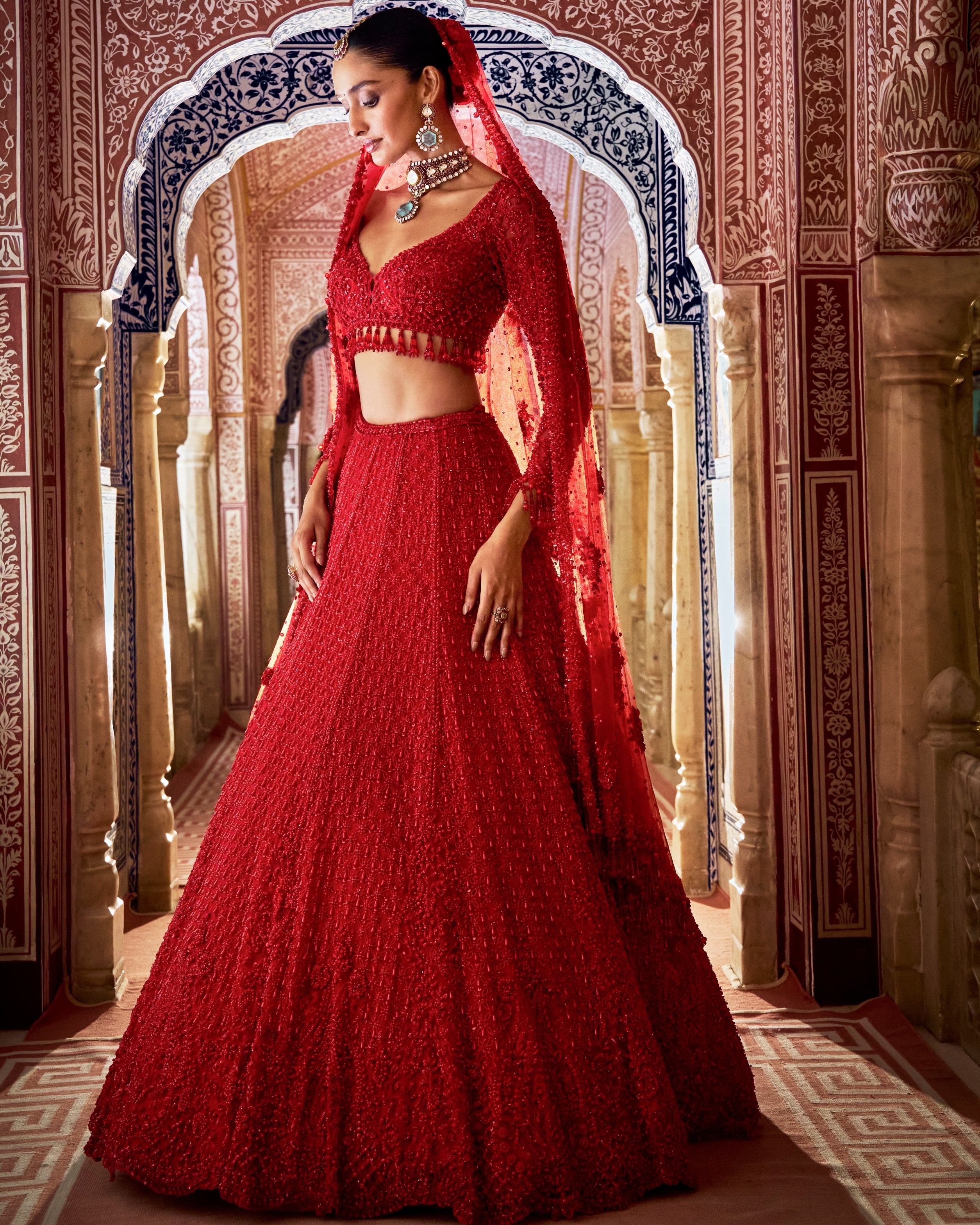 Red Vows Cut Work Lehenga Set
