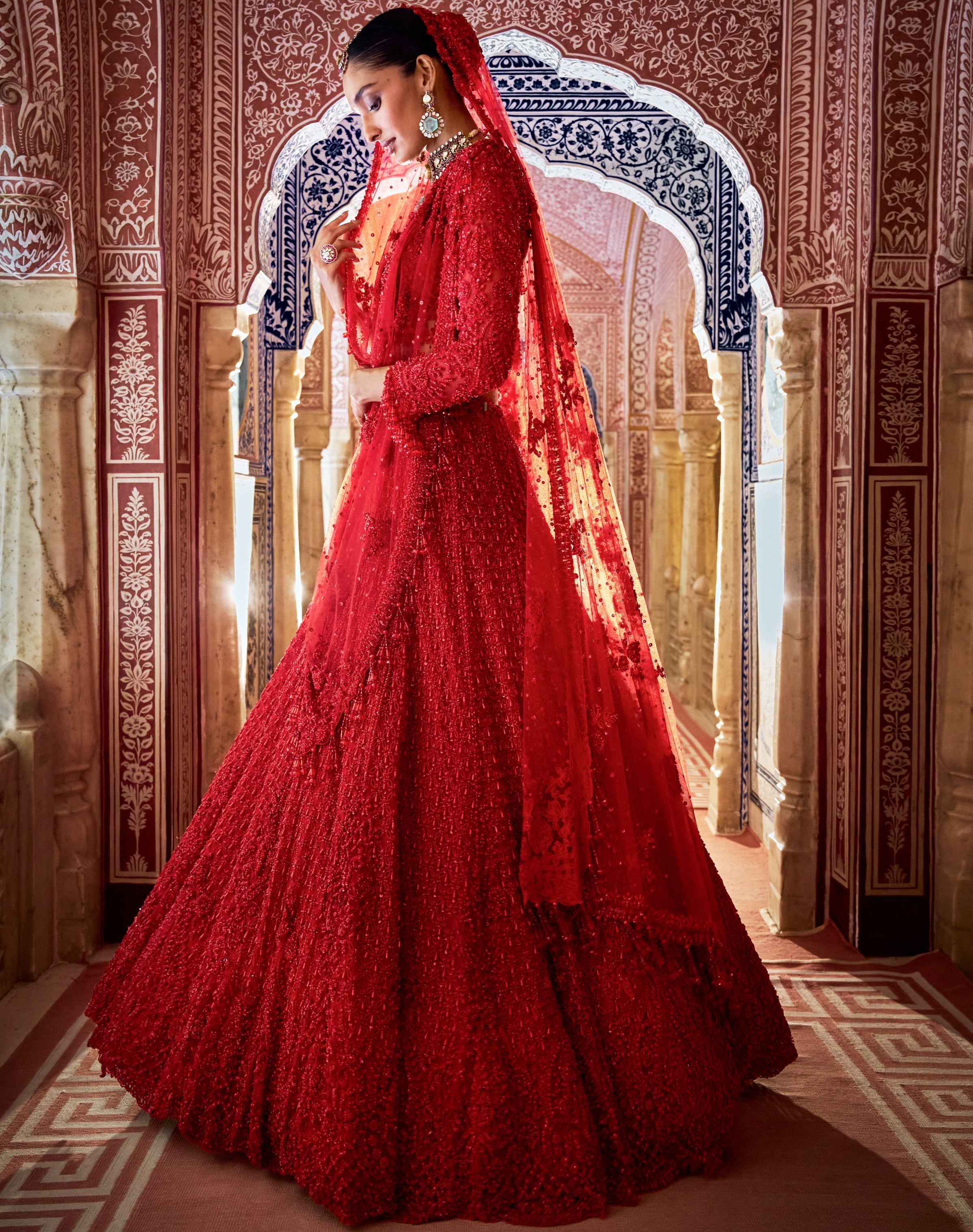 Red Vows Cut Work Lehenga Set