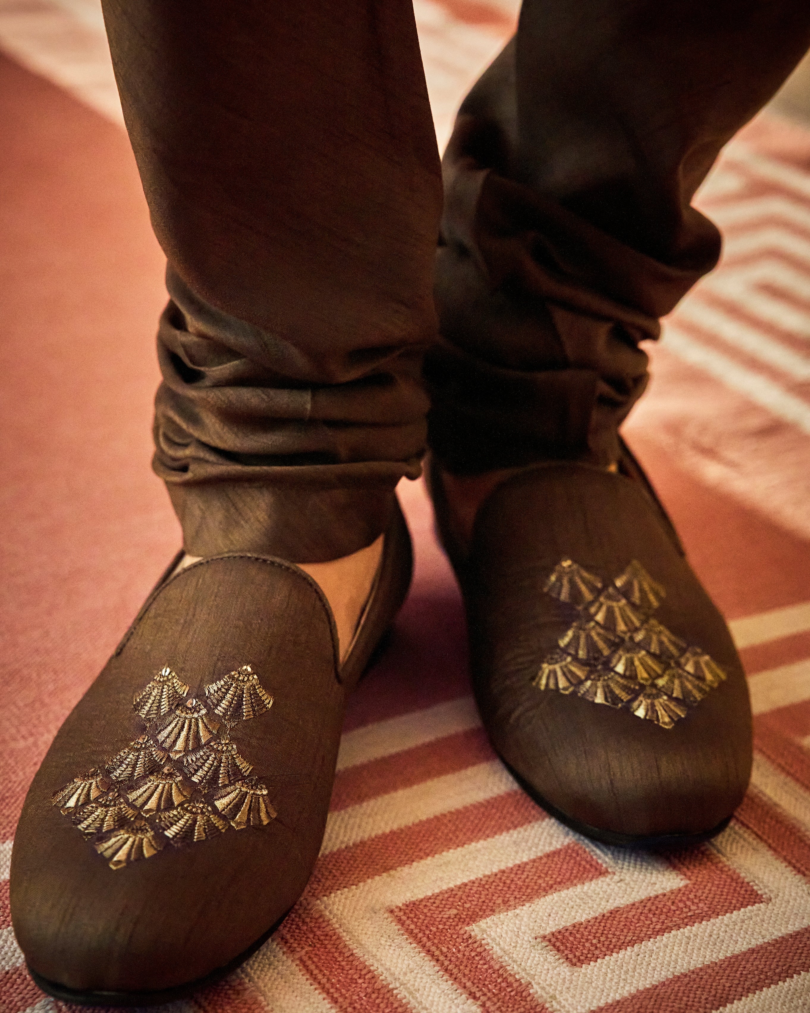 Vows Olive Green Thread Sequin Sherwani Set