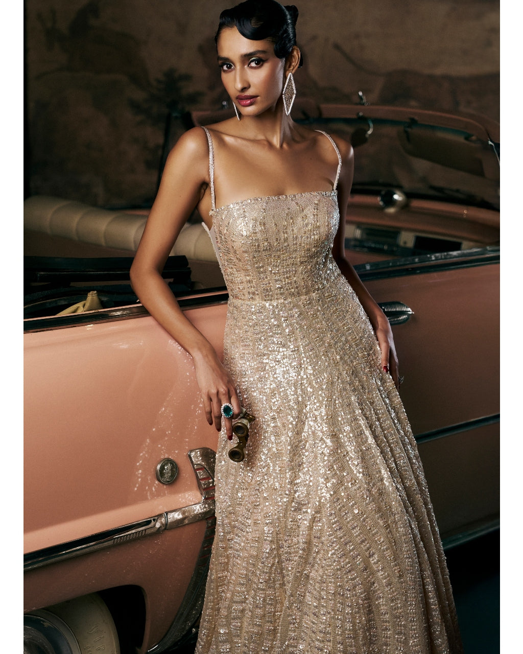 Wave Champagne Sequin Gown