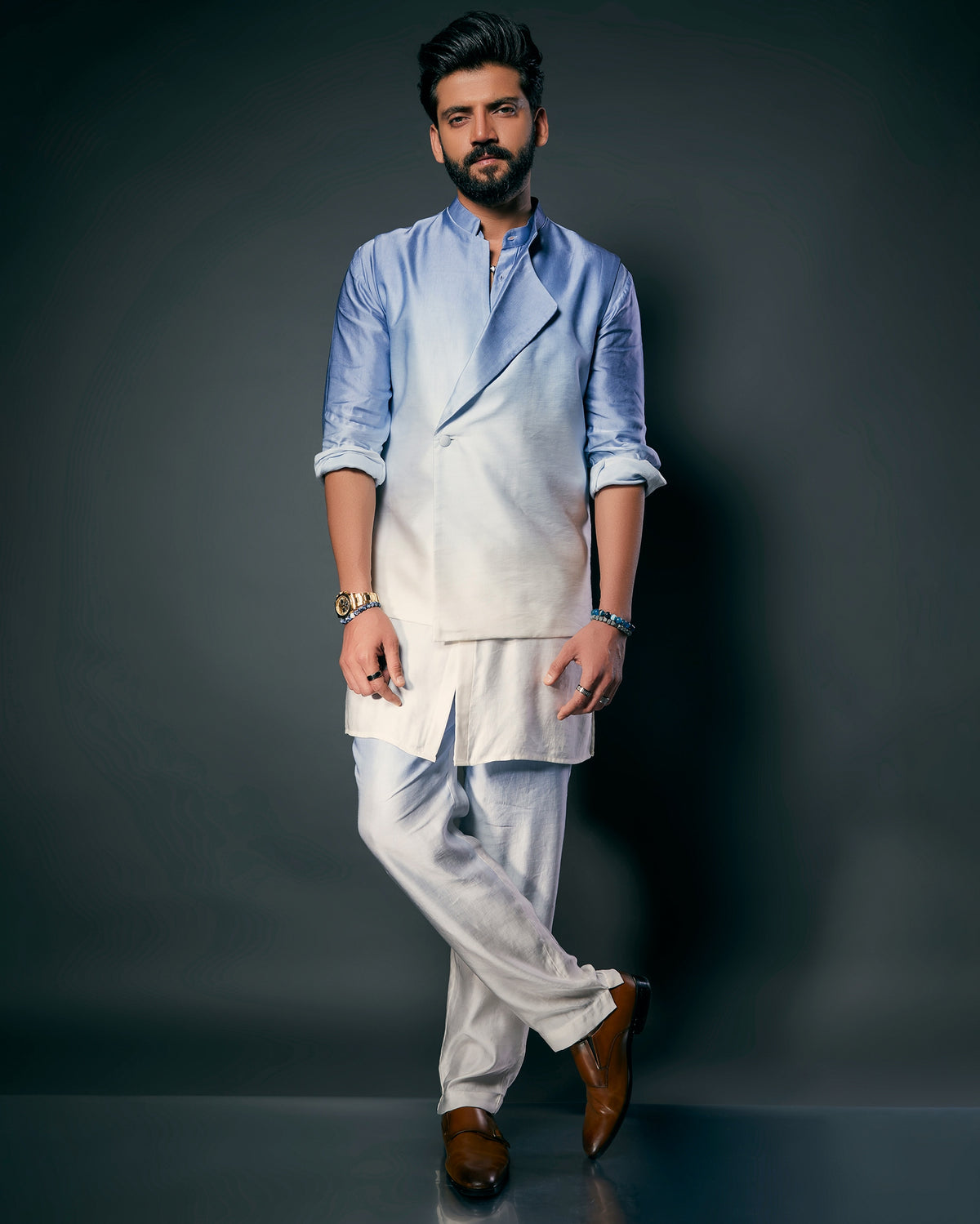 Sky Ombre Modal Linen Kurta With Matching Pajama