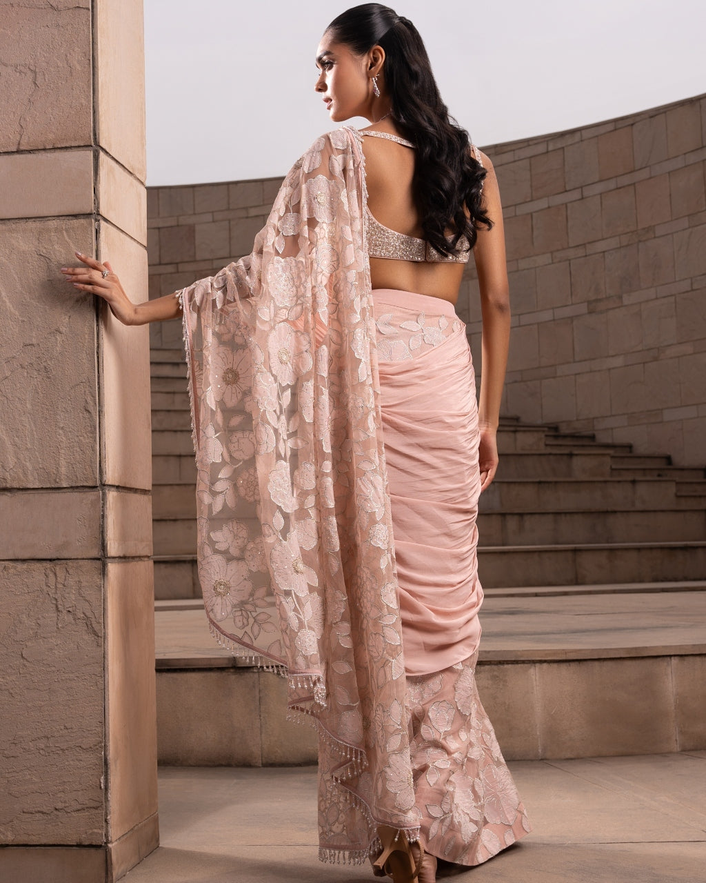 Blush Jaal Sari Set