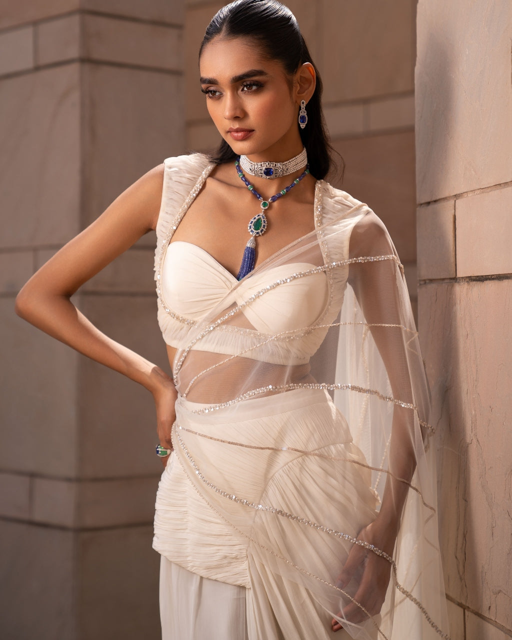 Ivory Harness Sari Set