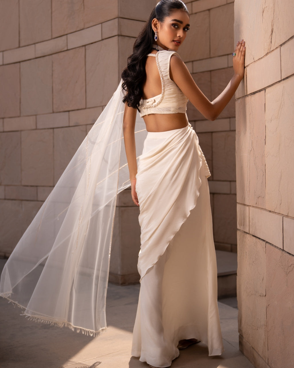 Ivory Harness Sari Set