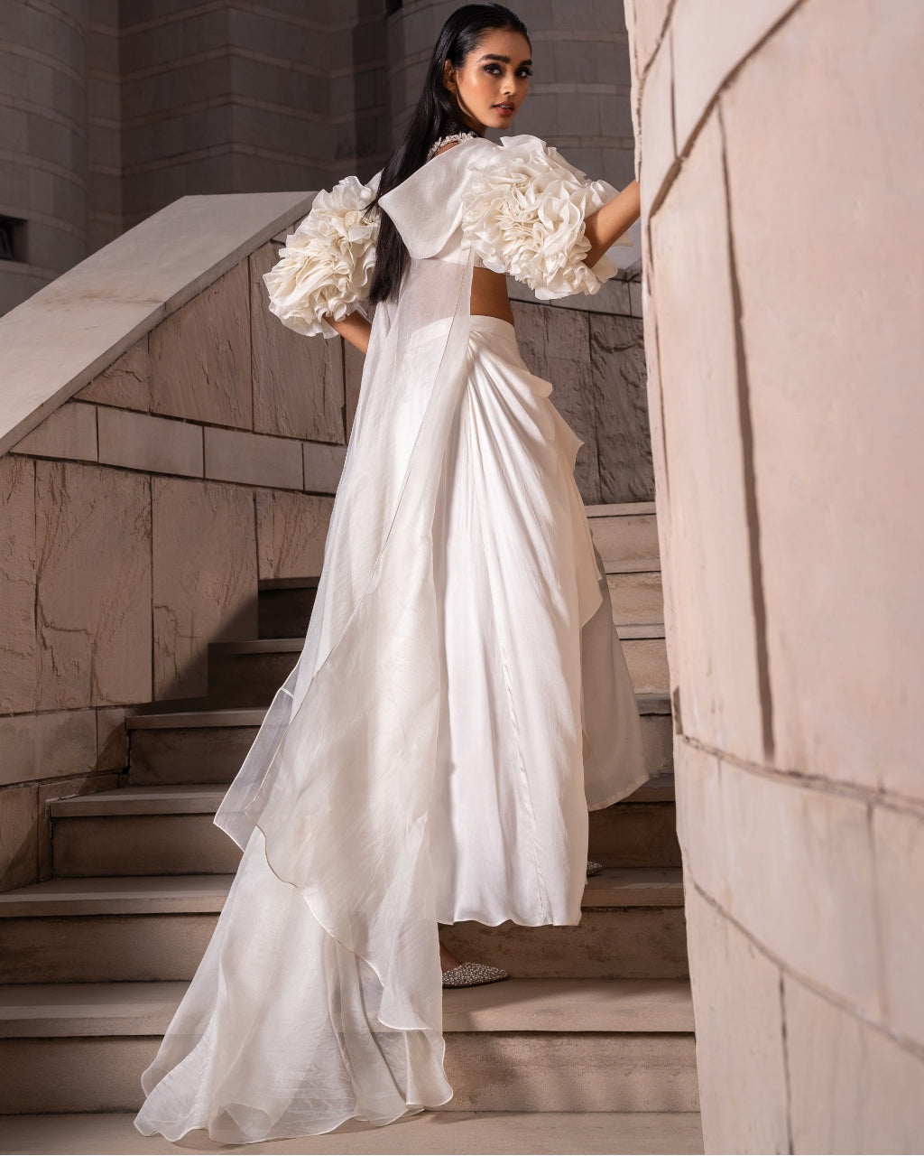 Ivory Ruffle Cape Set