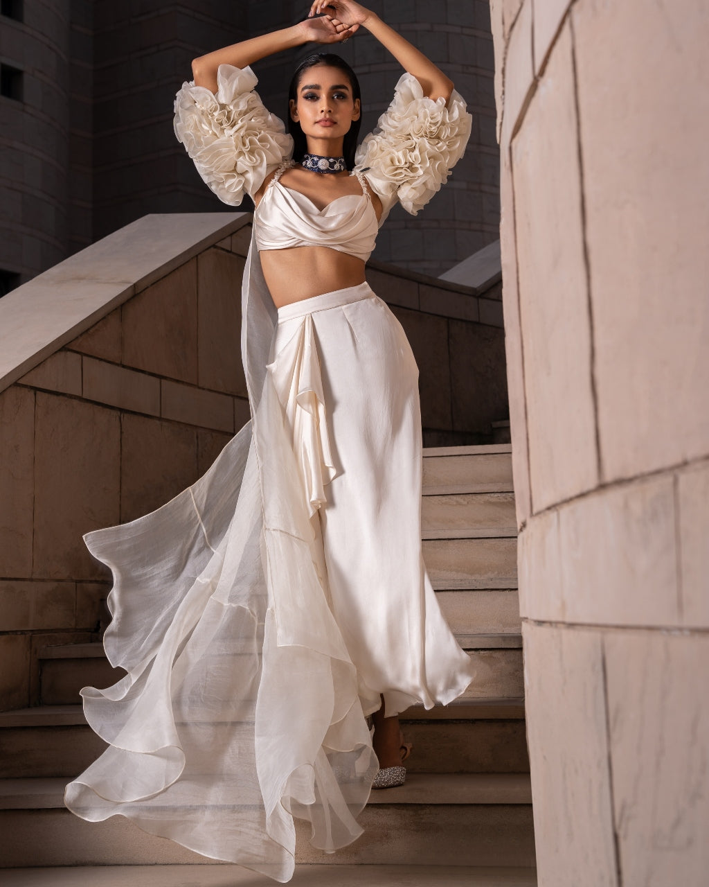 Ivory Ruffle Cape Set