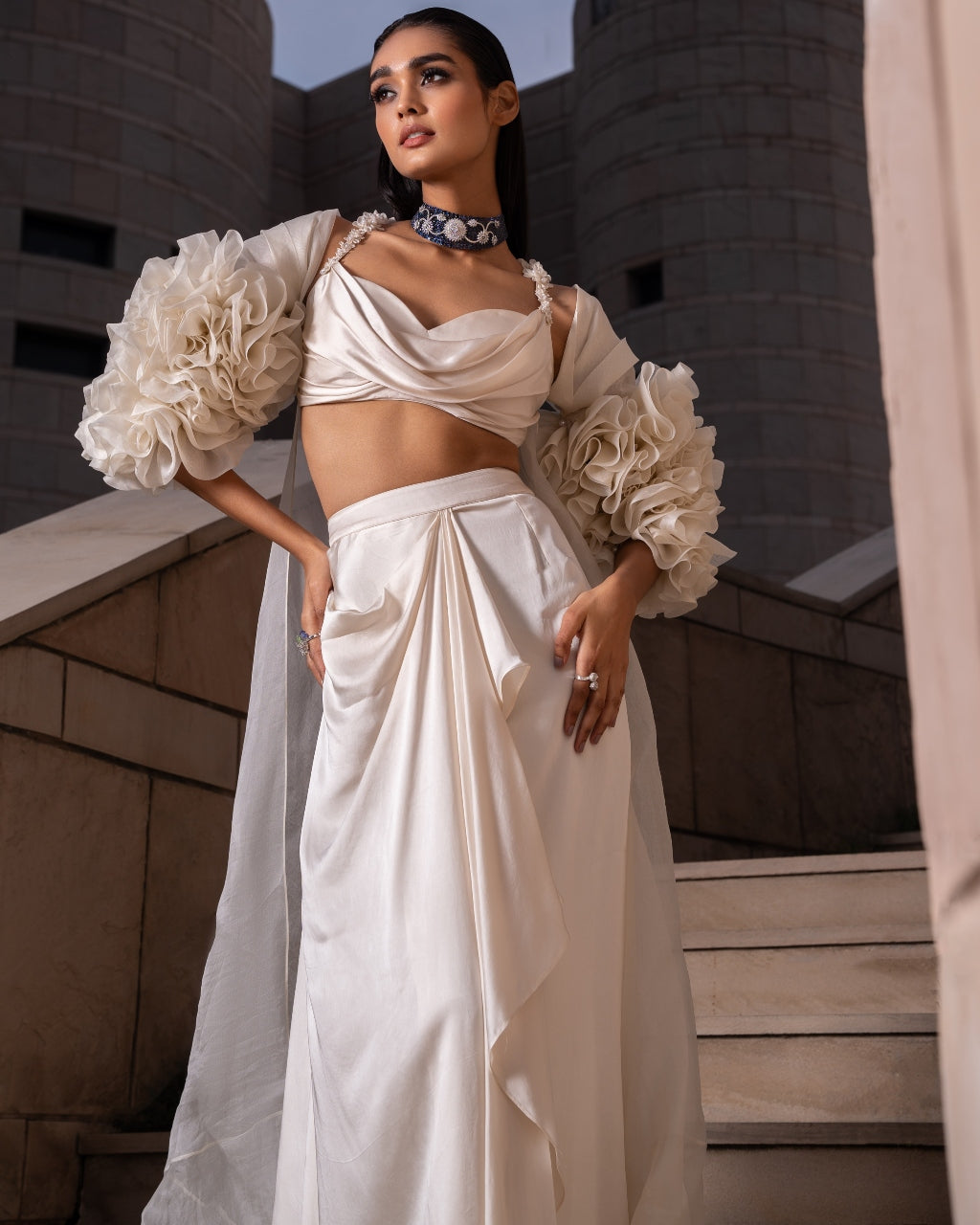 Ivory Ruffle Cape Set