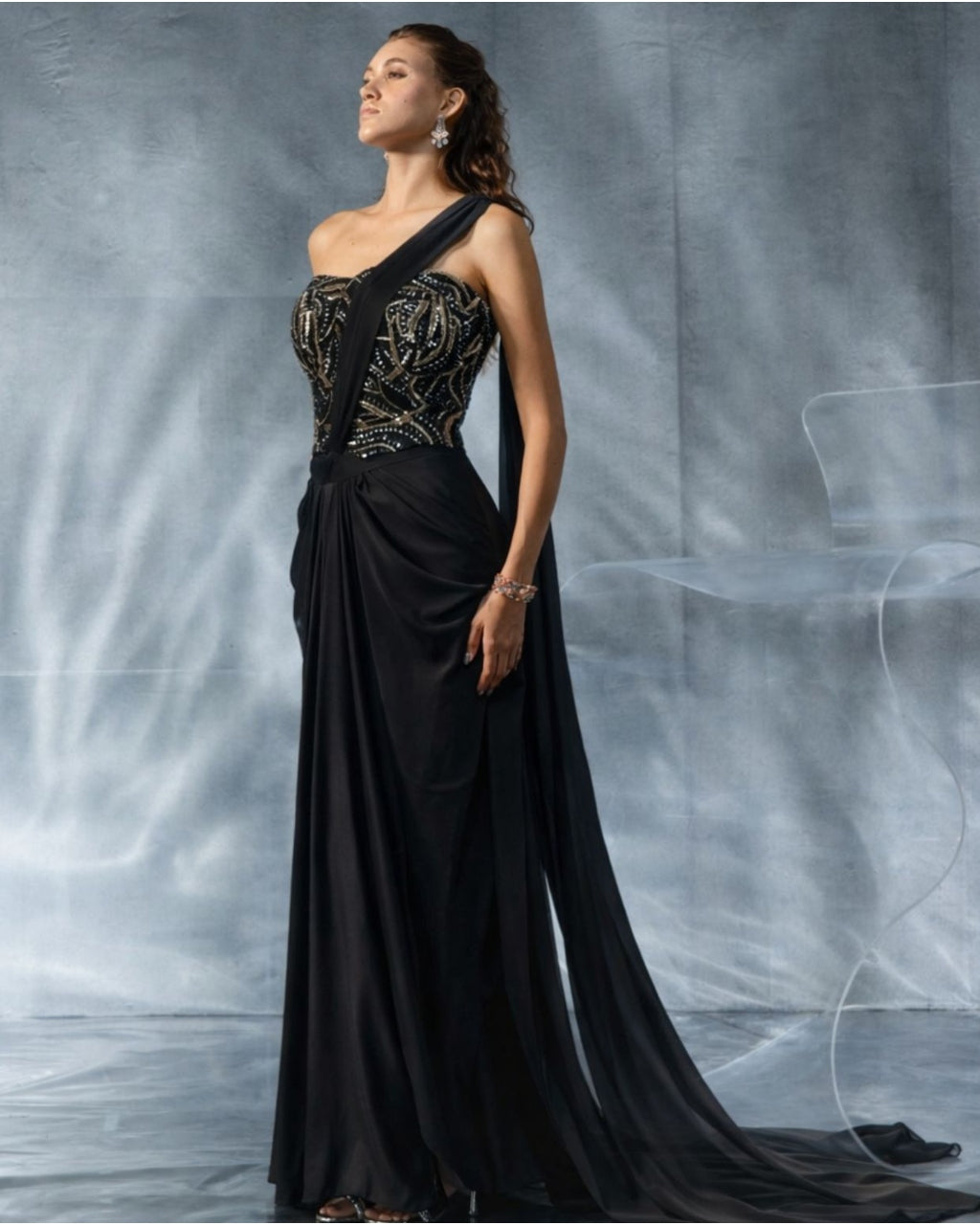 Sophia Black Drape Sari Set