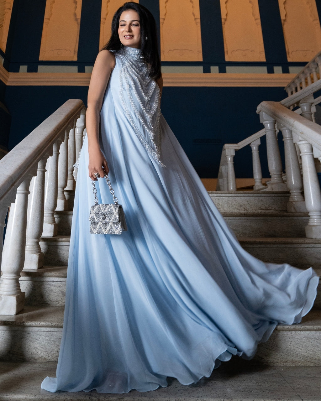 Ice Blue Mala Maxi Gown