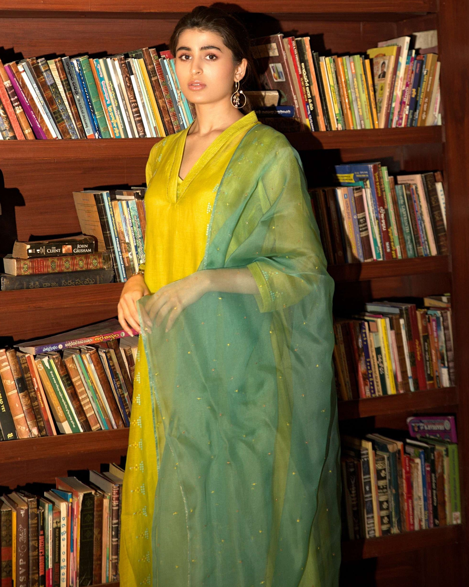 Neon Green Side Panelled A-Line Kurta Set