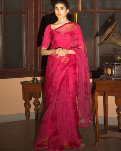 Pink Hand Embroidered Sari
