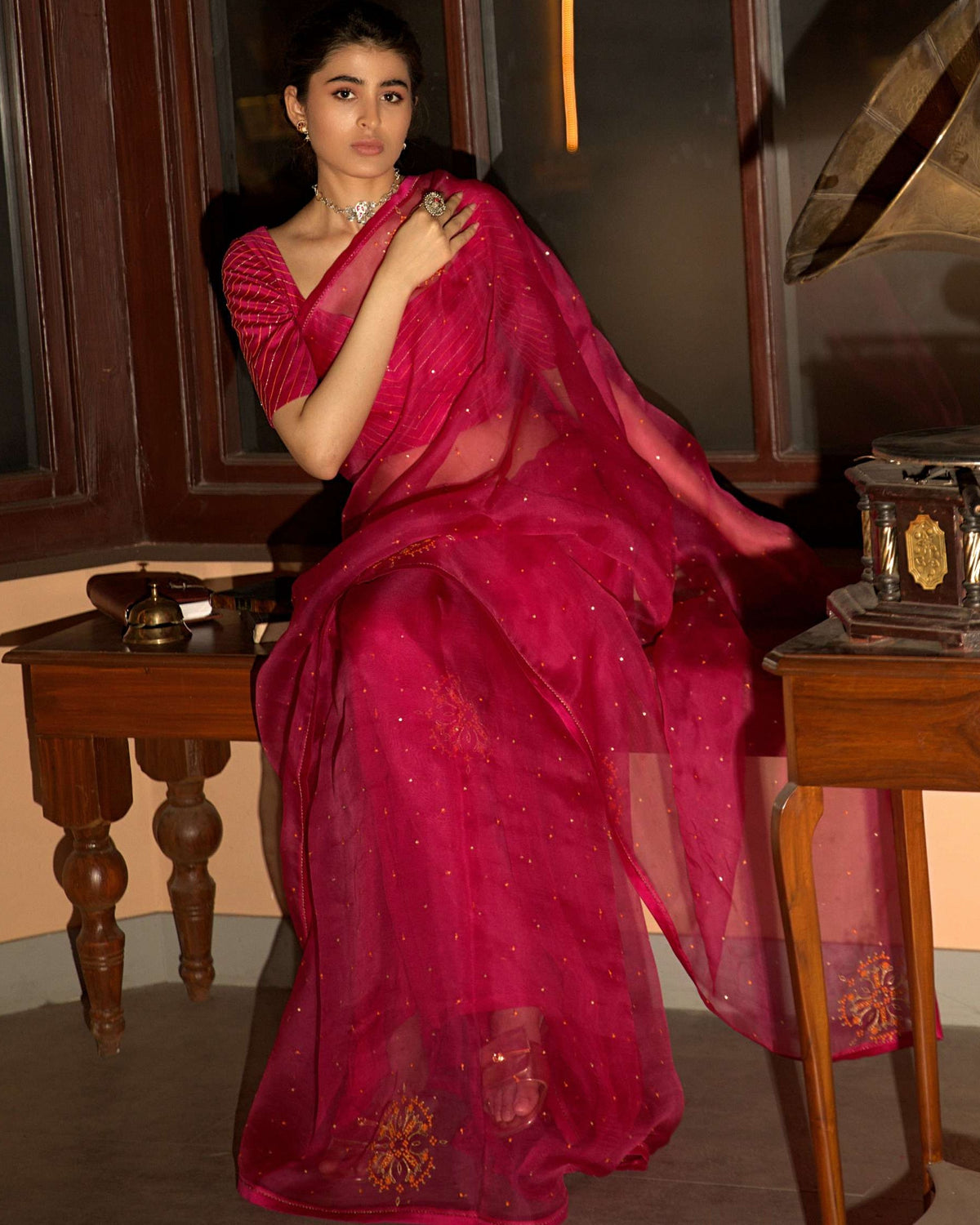 Pink Hand Embroidered Sari
