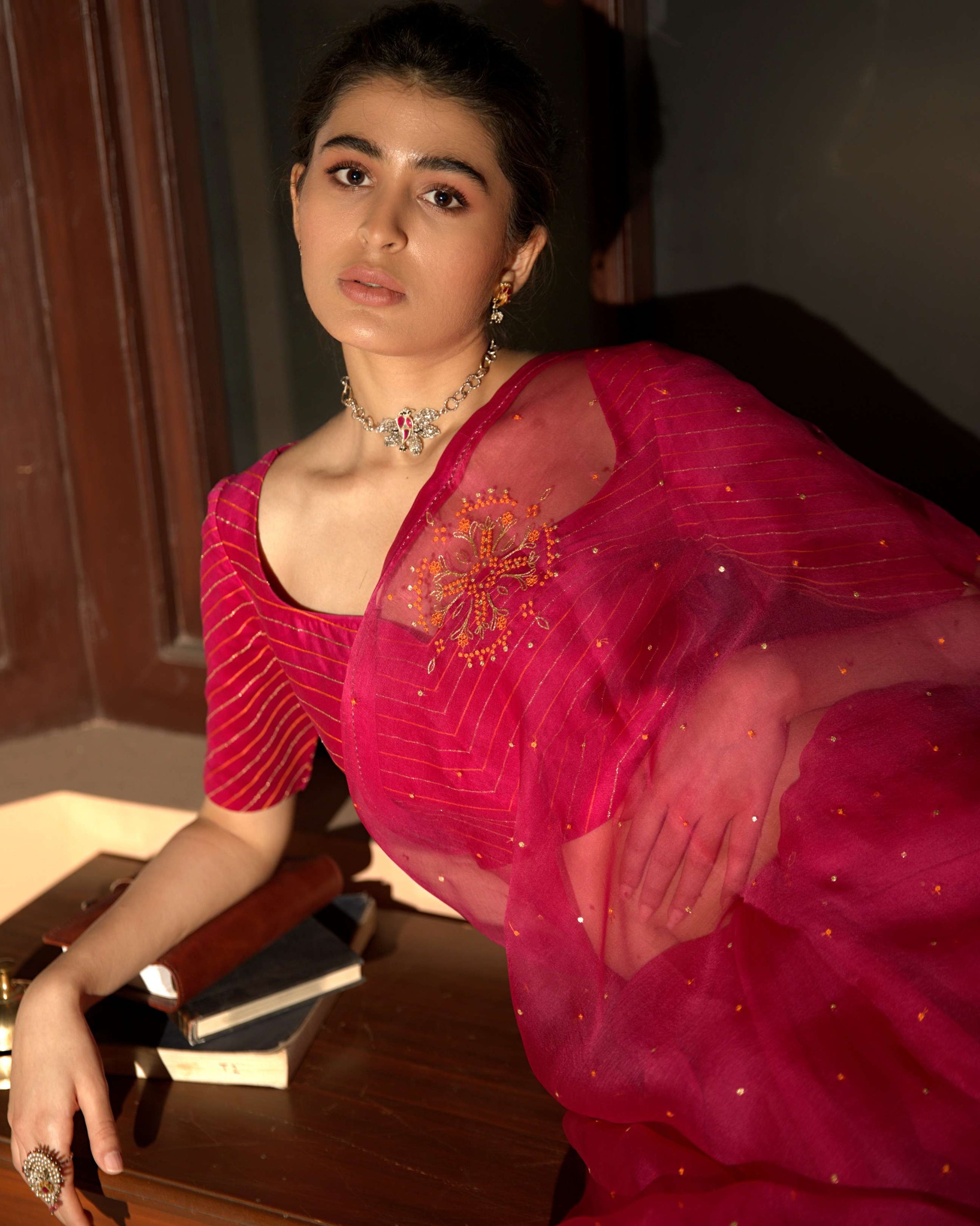Pink Hand Embroidered Sari