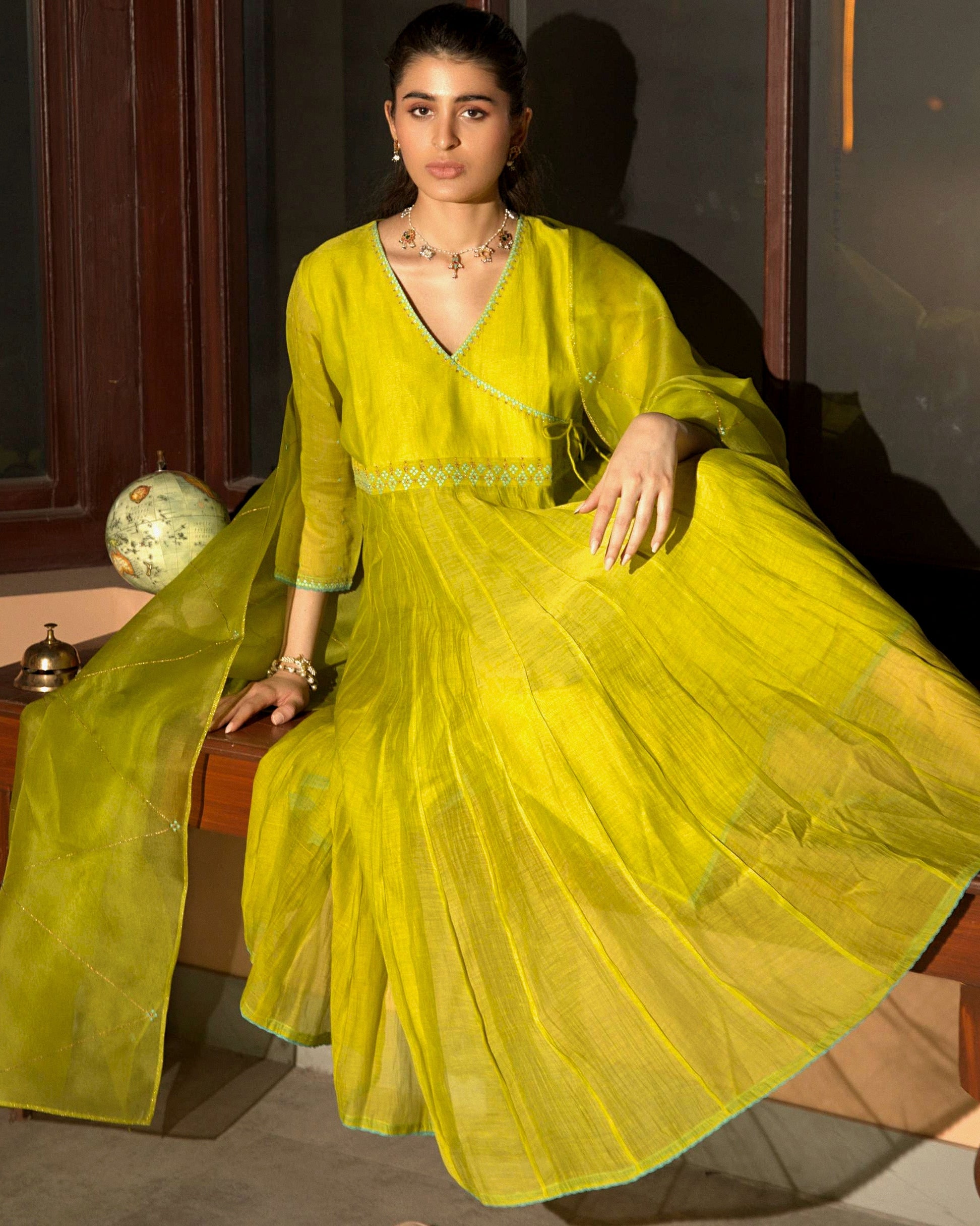 Neon Green Anarkali Set
