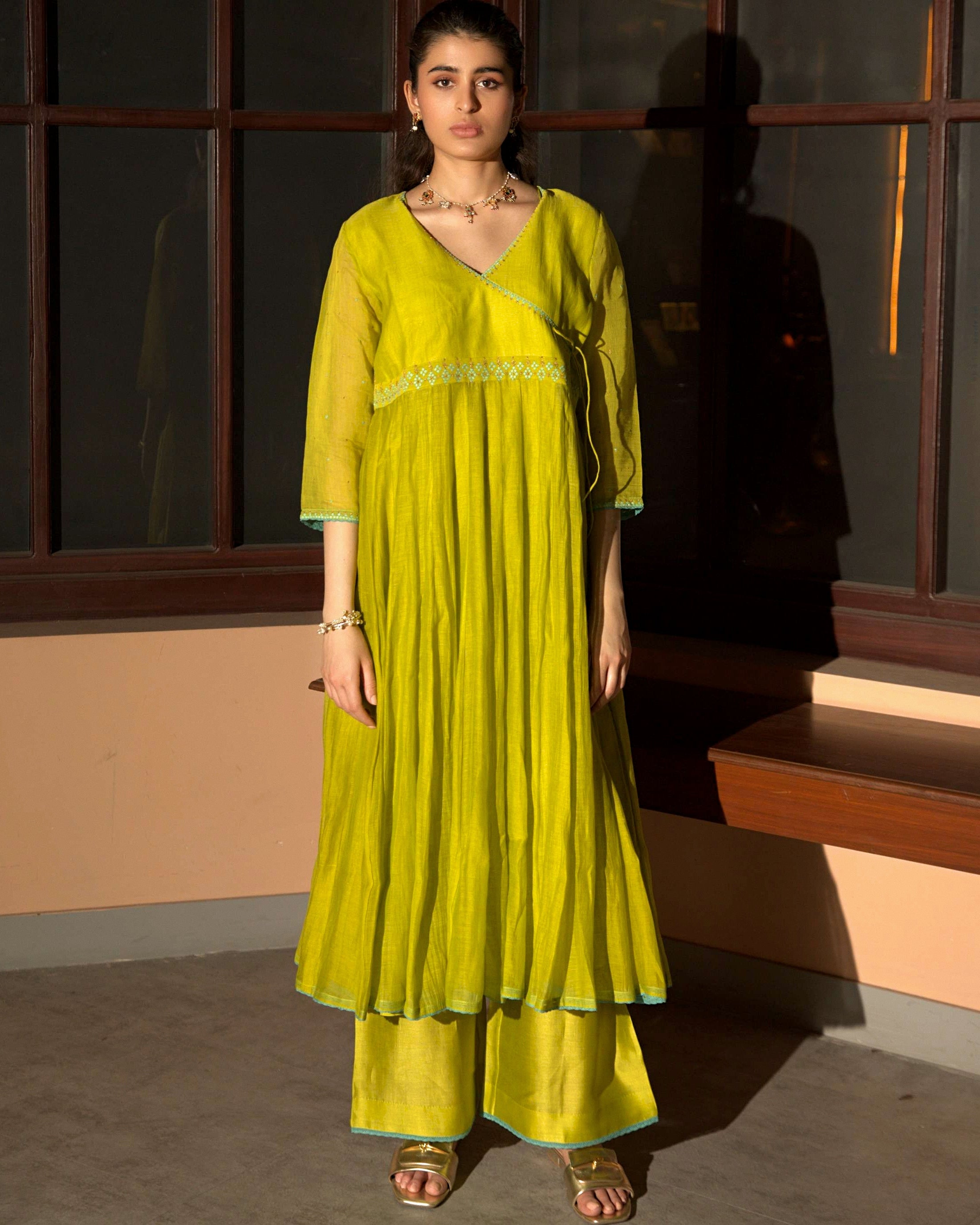 Neon Green Anarkali Set
