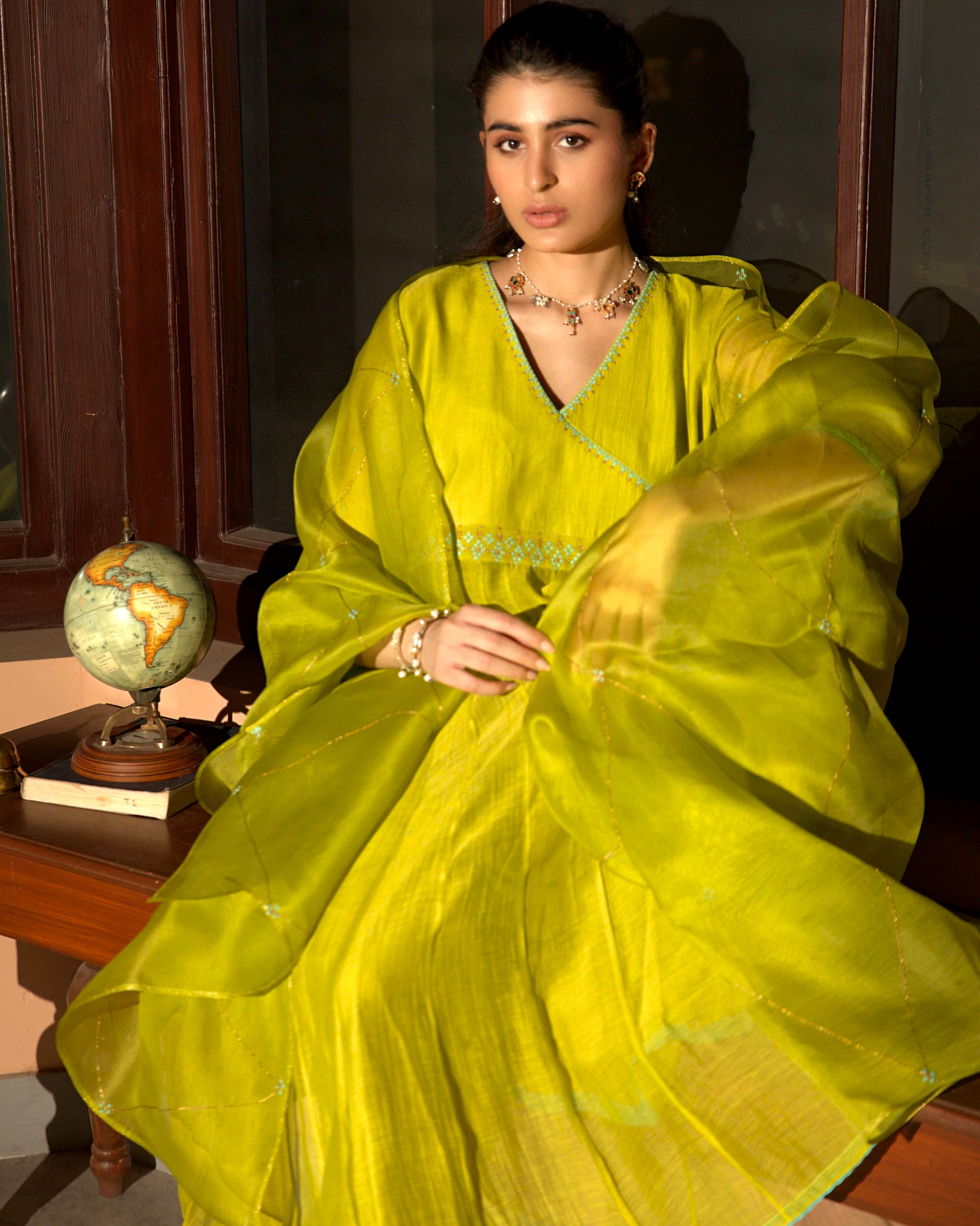 Neon Green Anarkali Set