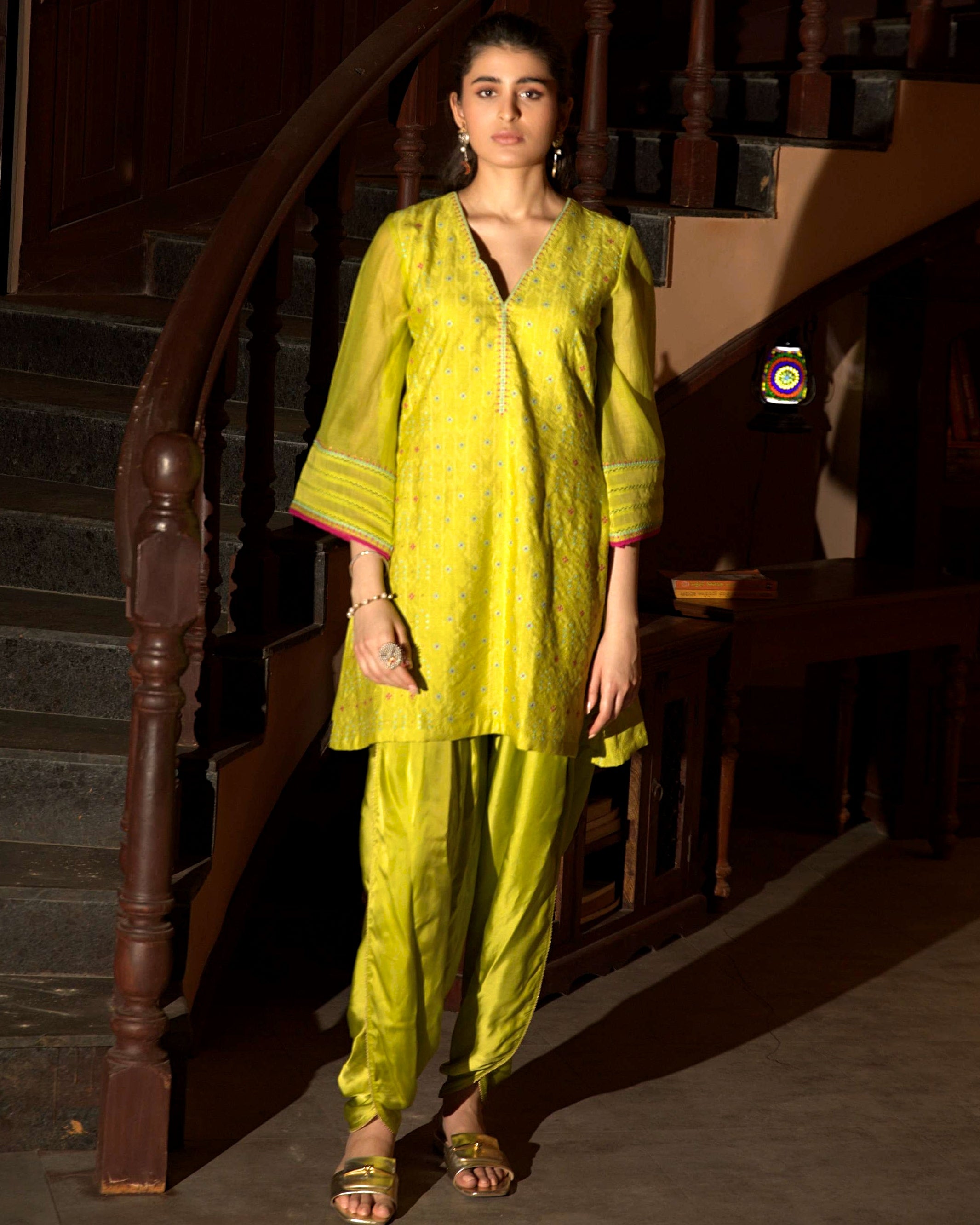 Neon Green Short Kurta Set