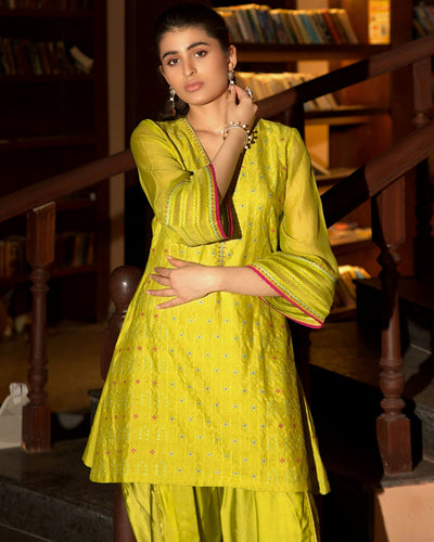Neon Green Short Kurta Set