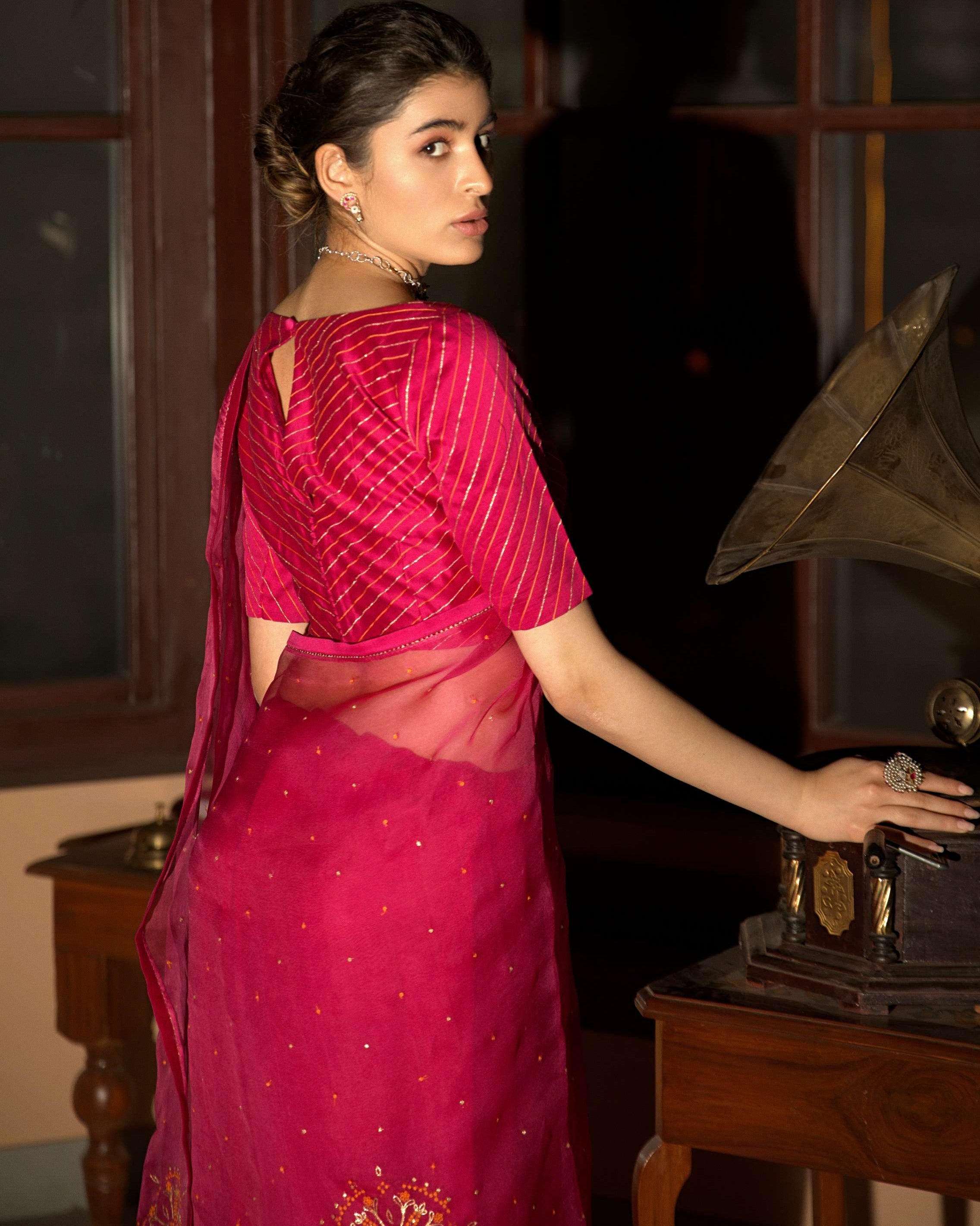 Pink Hand Embroidered Sari